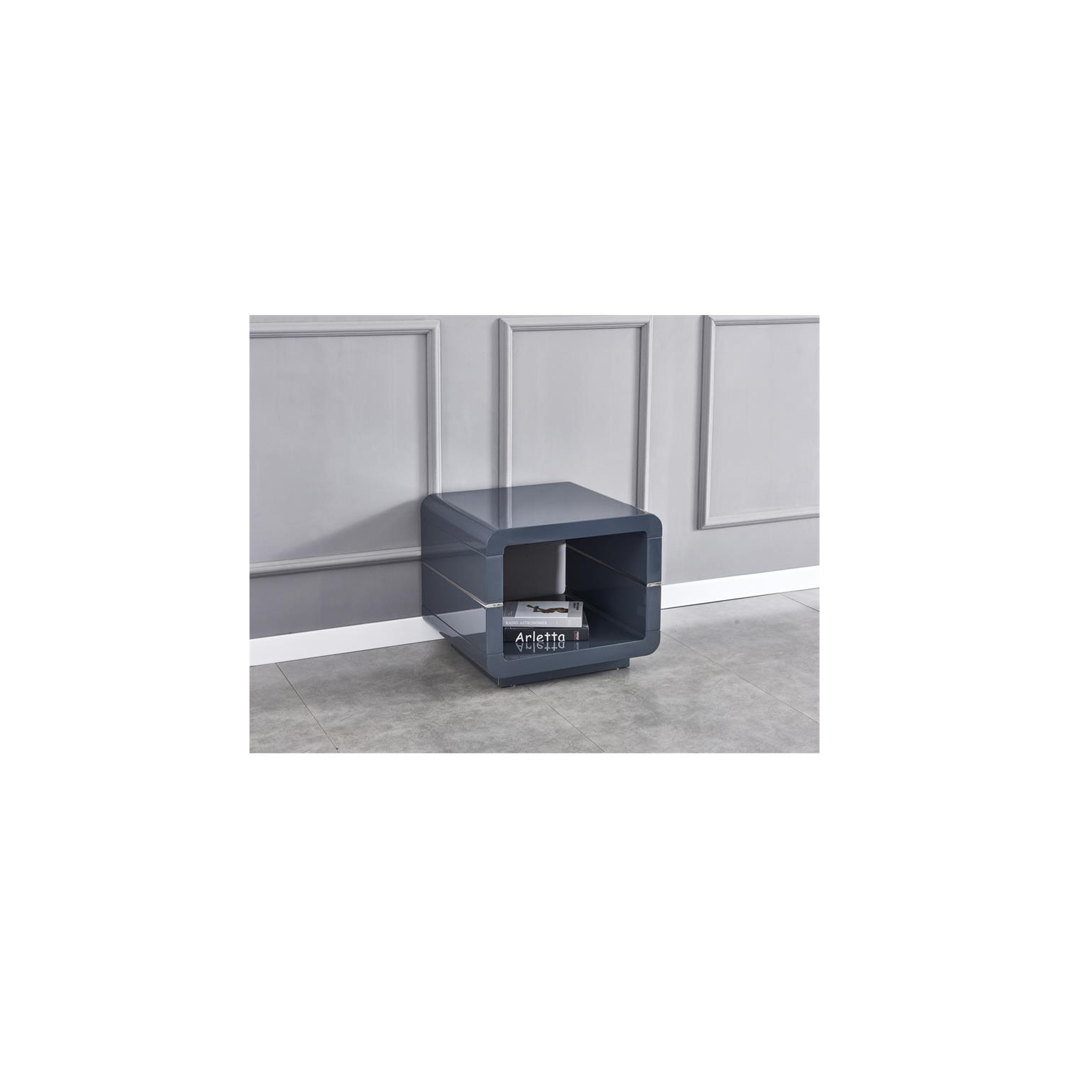 Contemporary Wood End Table with Glossy Gray Lacquer Finish