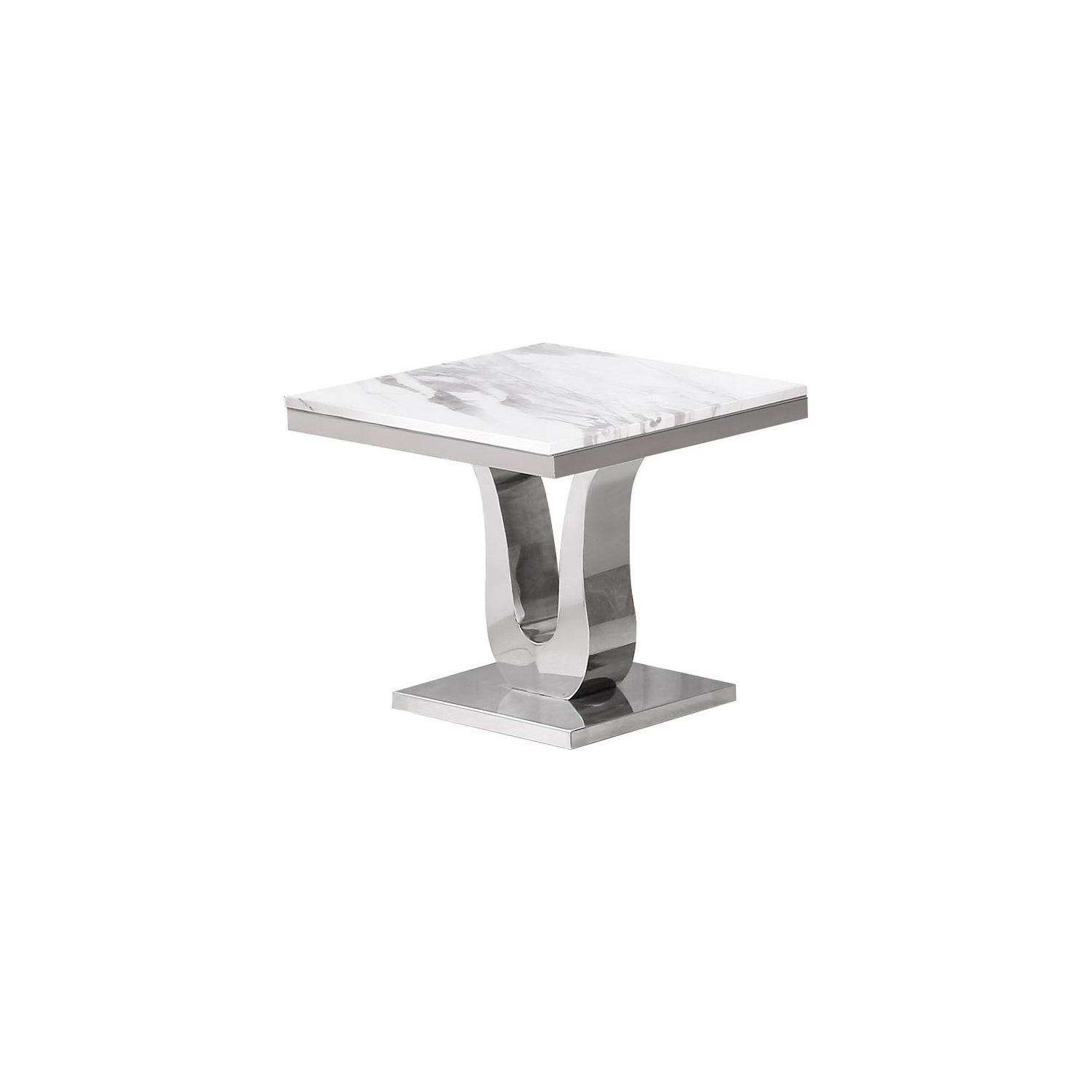 Genuine White Marble End Table with Silver Stainless Steel Base