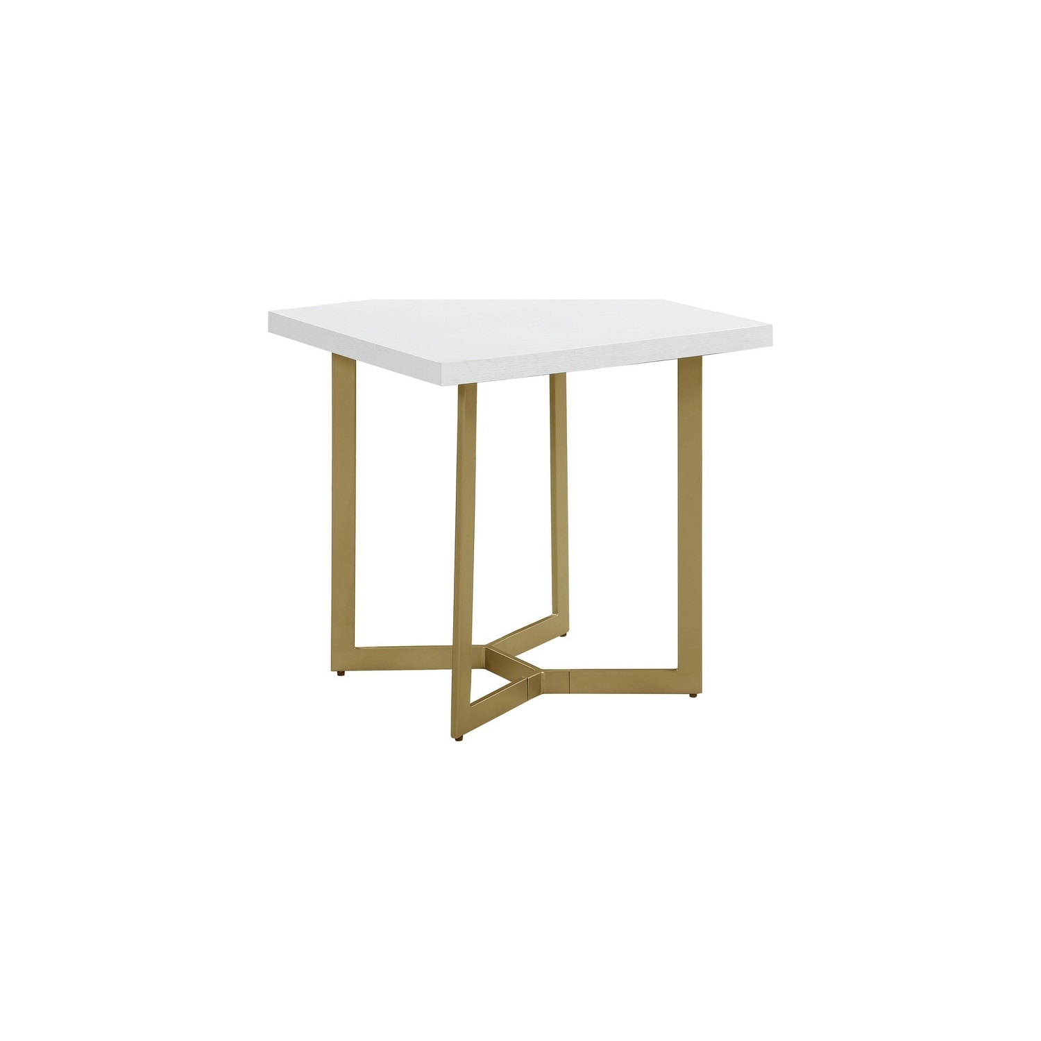 White Wood Sofa End Table with Gold Painted Legs