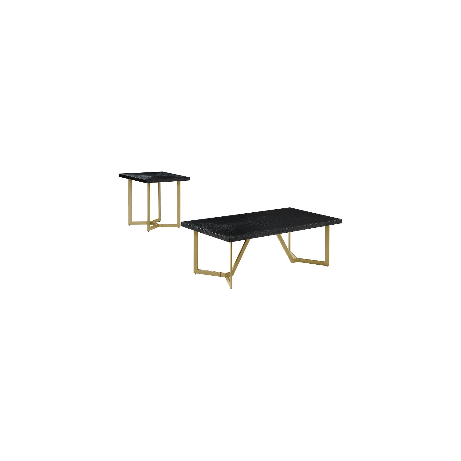 2pc Black Wood Coffee Table Set with Gold Painted Legs