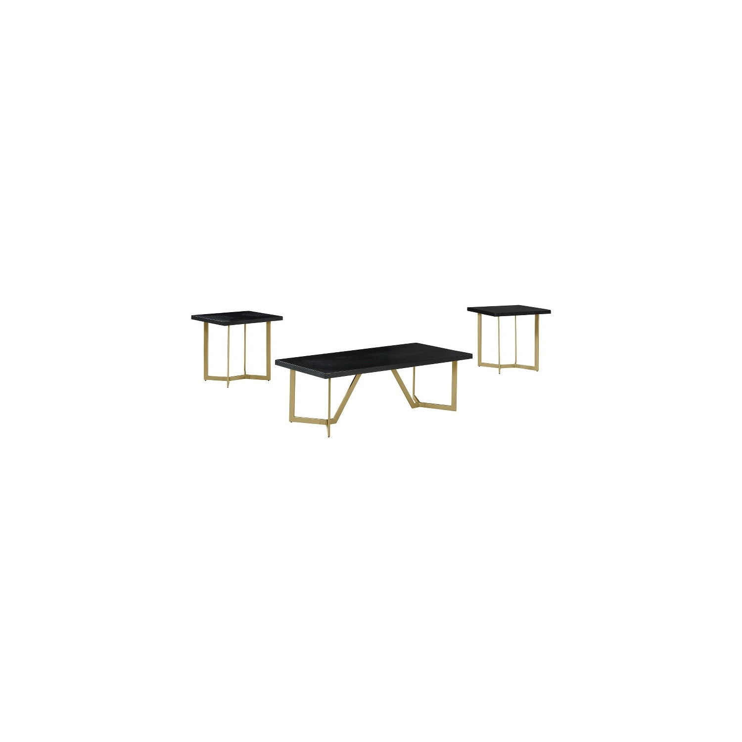 3pc Black Wood Coffee Table Set with Gold Painted Legs