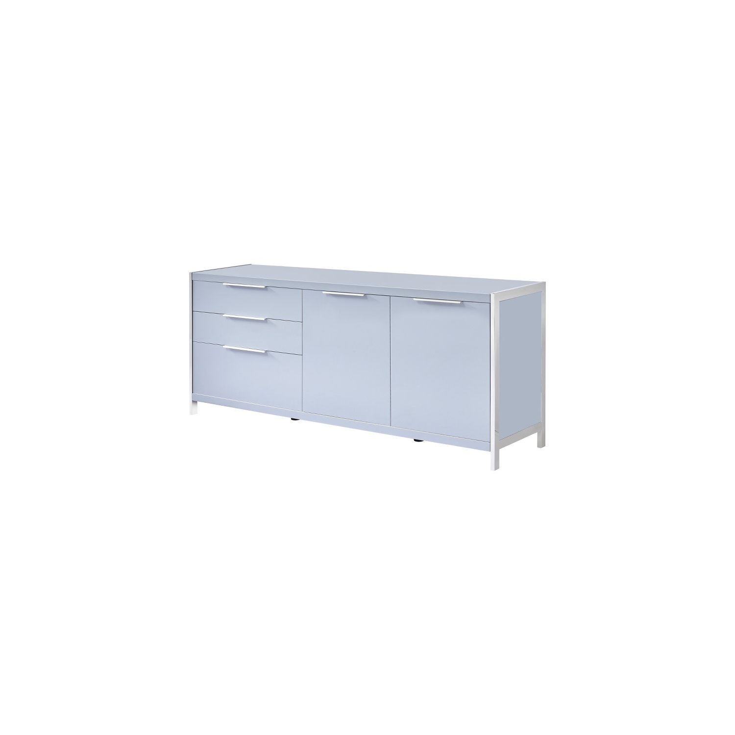Glossy Light Gray Storage Cabinet with 5 Compartments and Stainless Steel