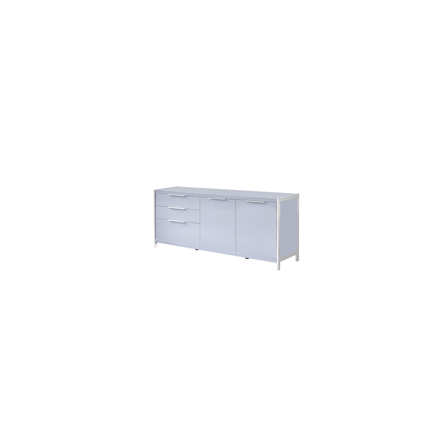 Glossy Light Gray Storage Cabinet with 5 Compartments and Stainless Steel