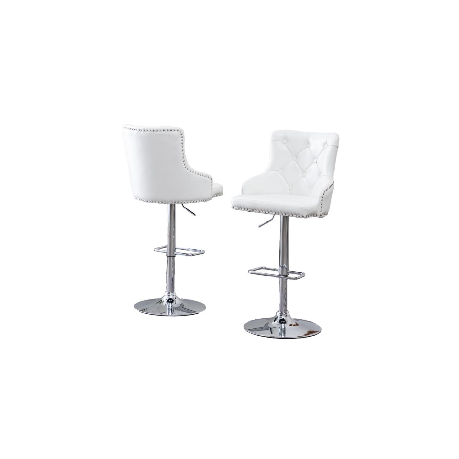 Tabourets de bar ajustables en similicuir blanc et sièges capitonnés