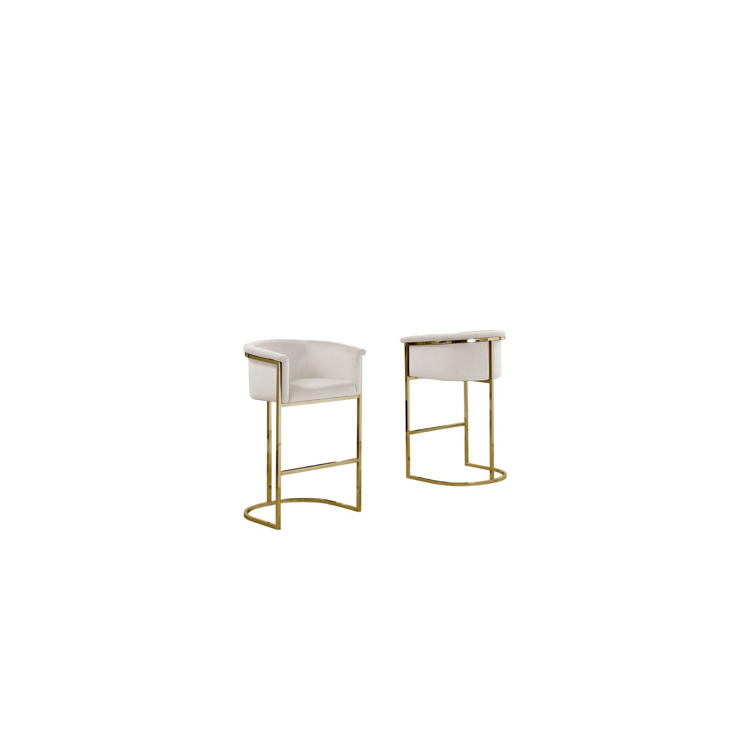 Cream Velvet Barstool Chair with Gold Metal Chrome Base