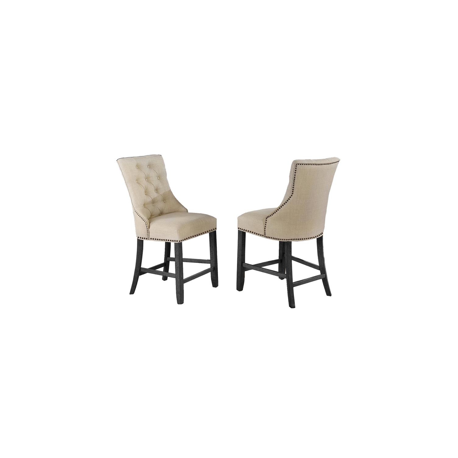 Counterheight Dining Chairs Upholstered with Beige Linen Fabric