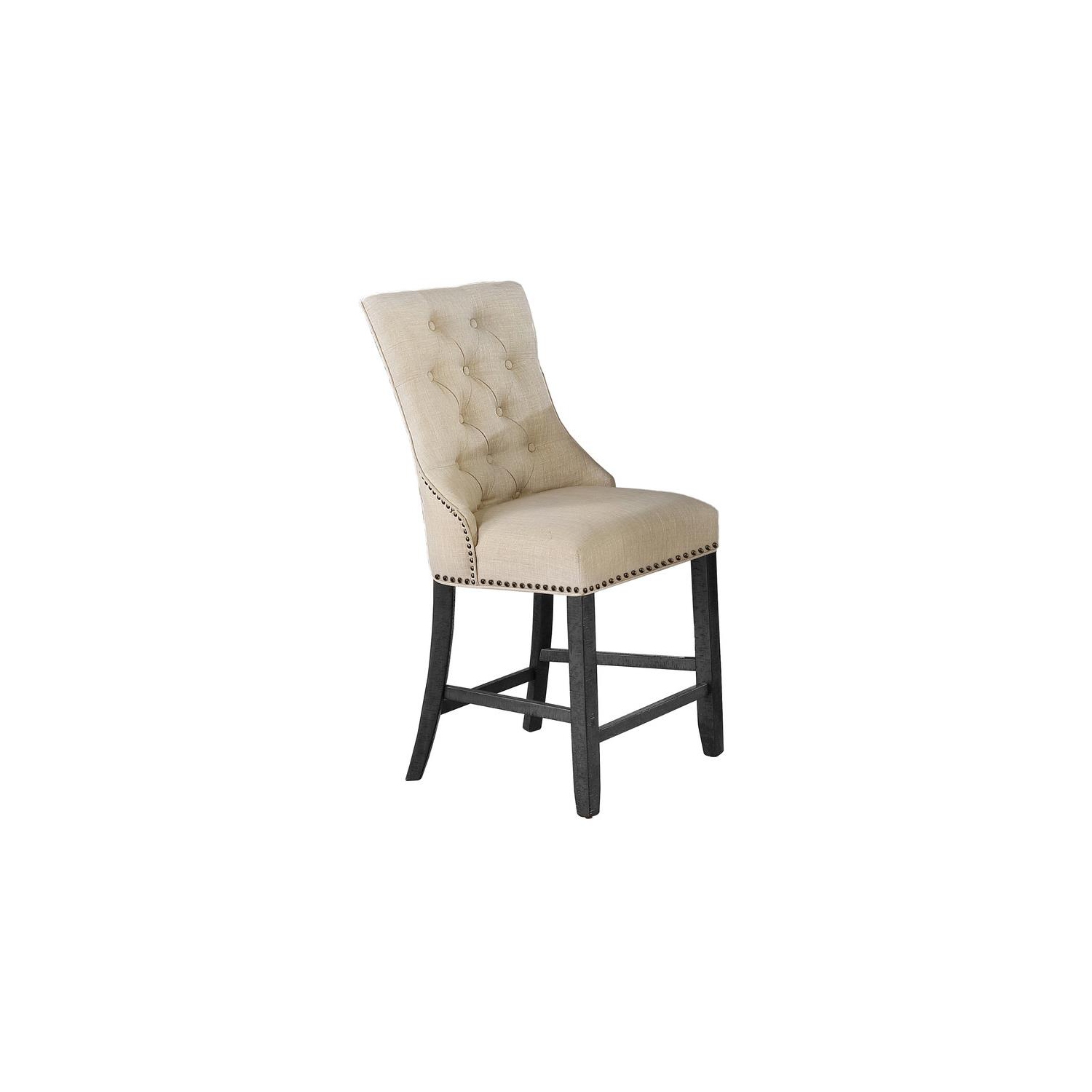 Counterheight Dining Chairs Upholstered with Beige Linen Fabric