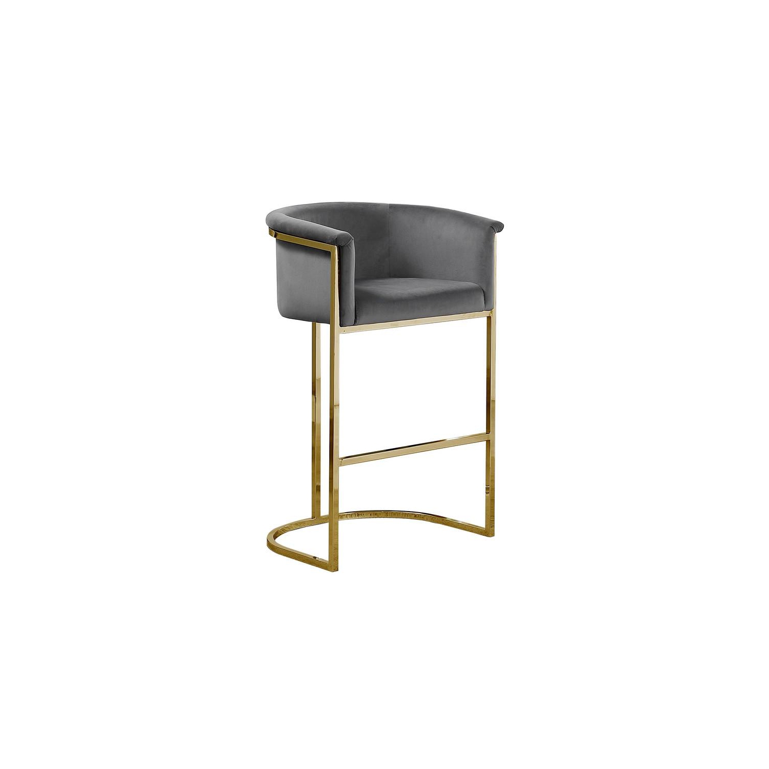 Dark Gray Velvet Barstool Chair with Gold Metal Chrome Base