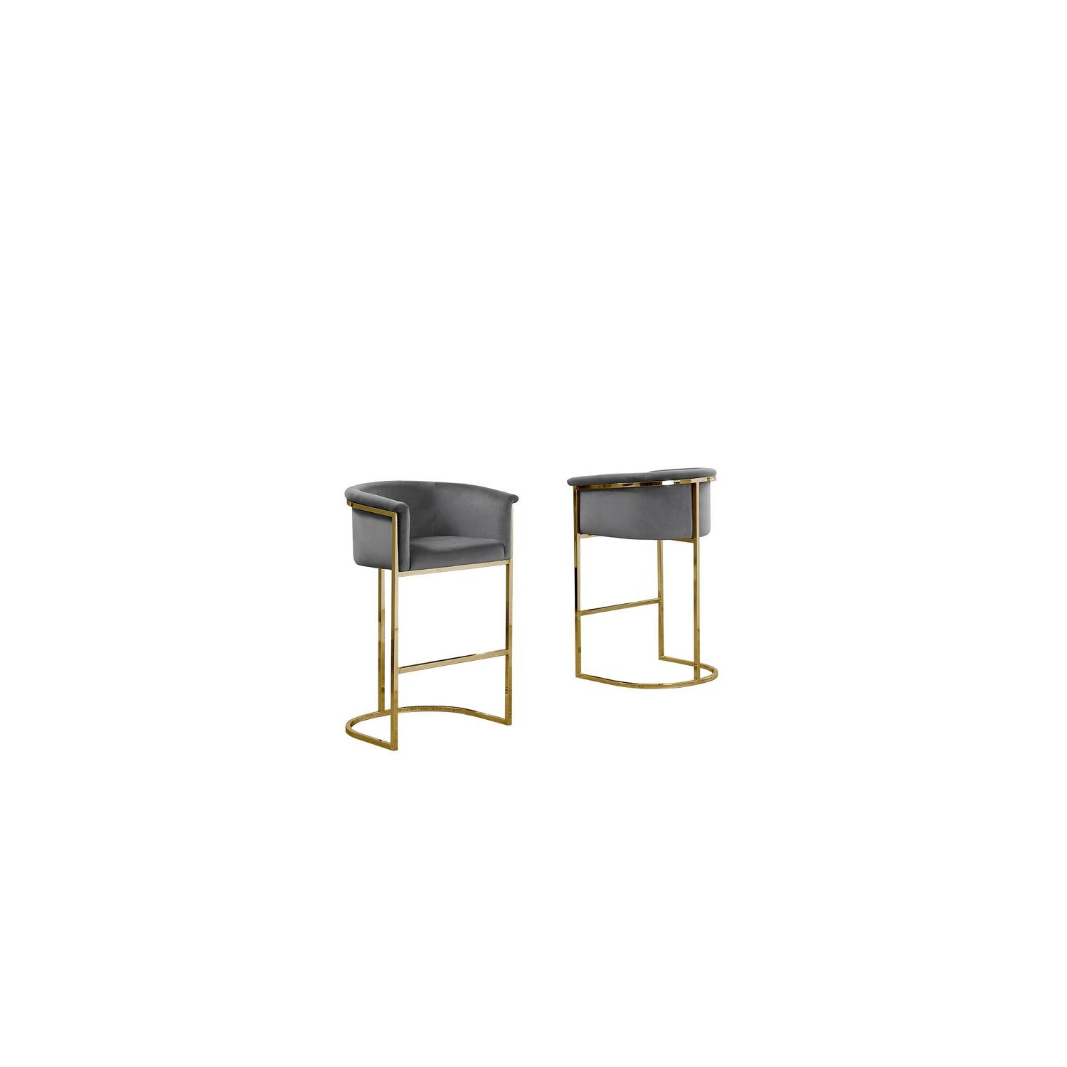 Dark Gray Velvet Barstool Chair with Gold Metal Chrome Base