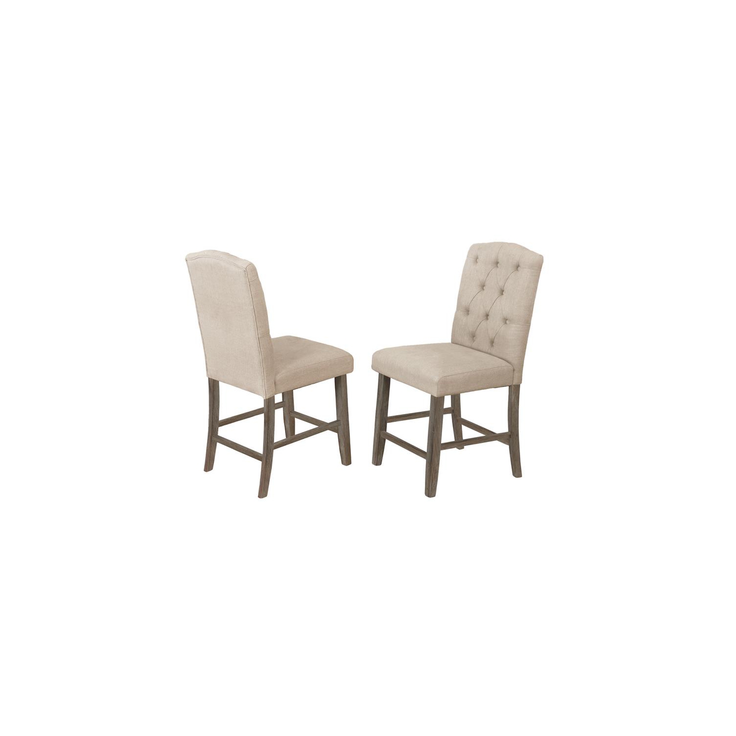 Rustic Wood Counterheight Dining Chairs with Beige Linen Fabric