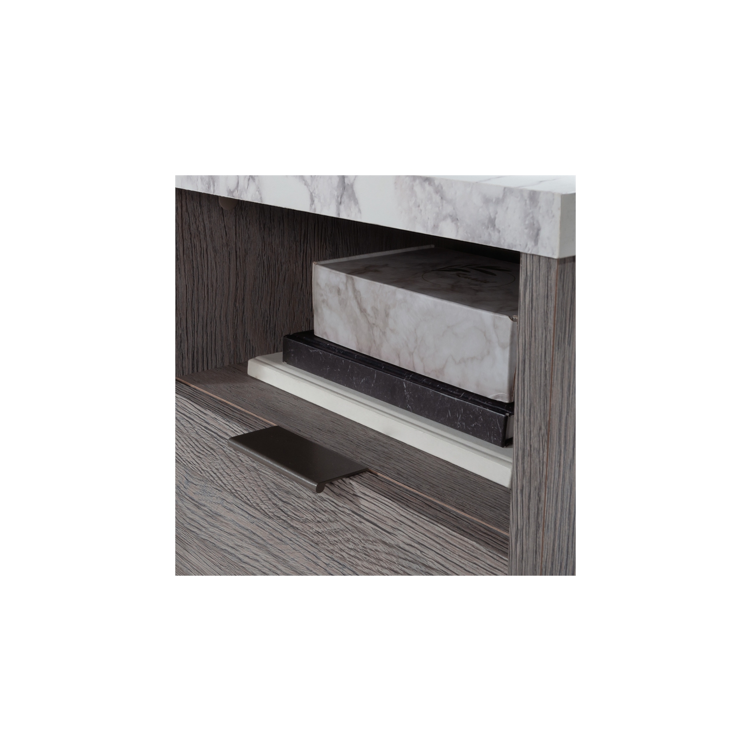 Sauder East Rock Engineered Wood Single Pedestal Desk in Ashen Oak