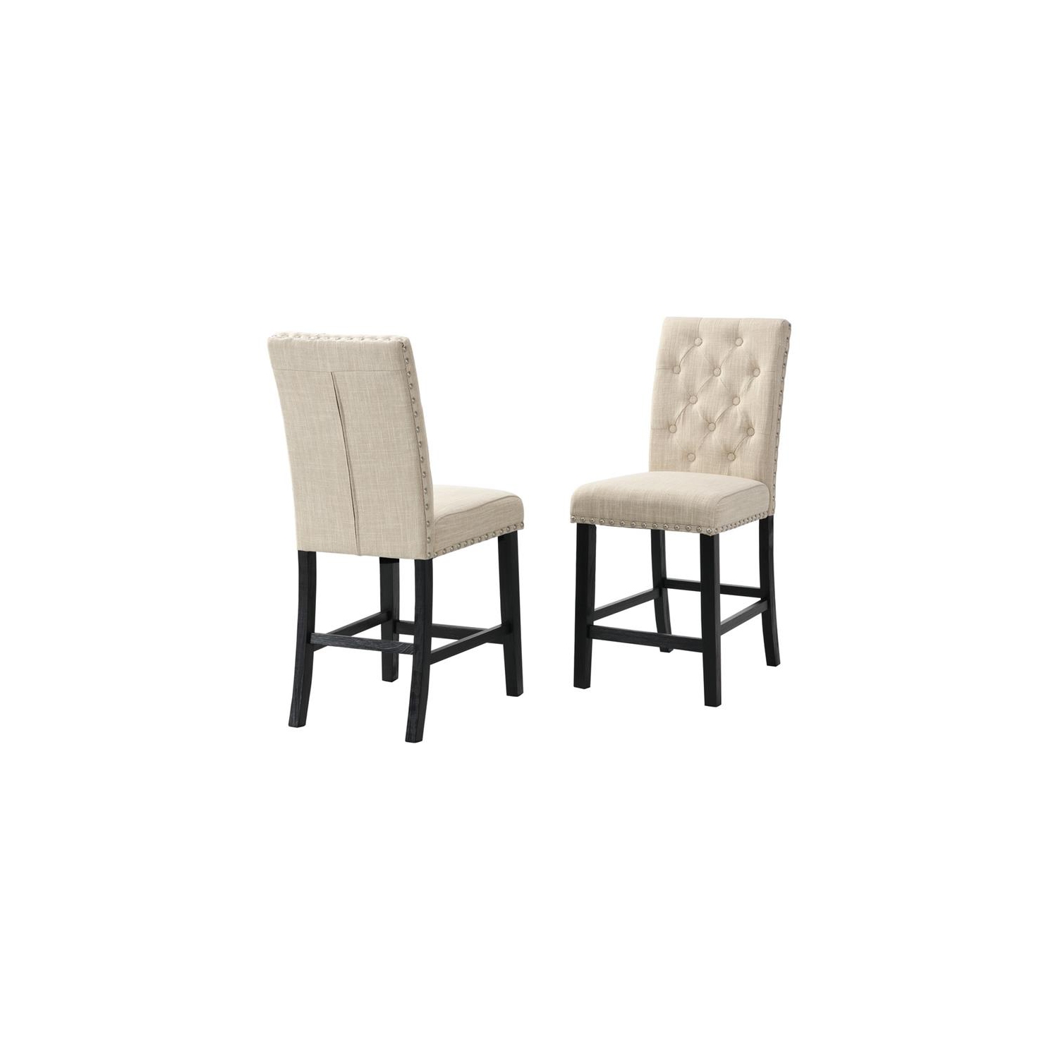 Upholstered Beige Linen Fabric Counterheight Chairs