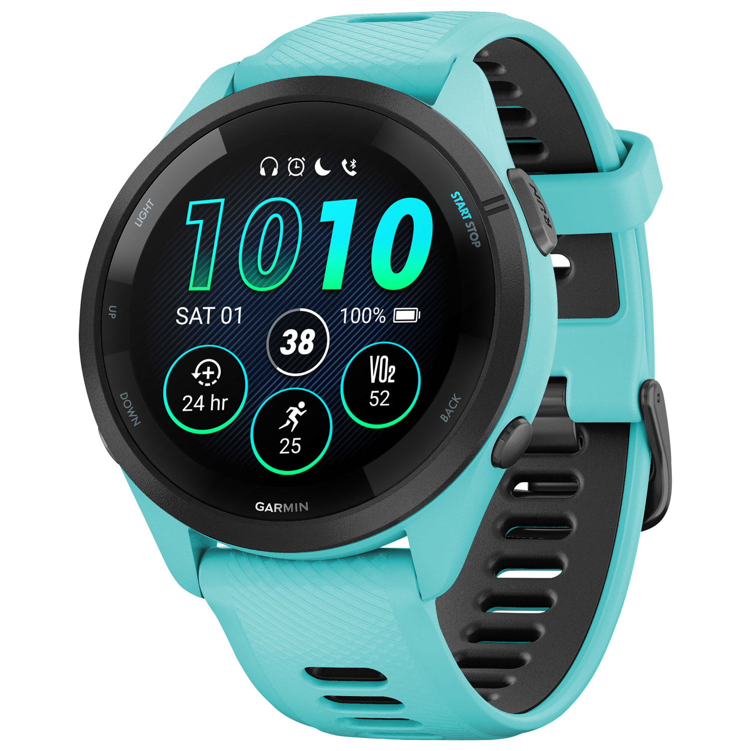Montre intelligente Bluetooth de 46 mm Forerunner 265 de Garmin pour la course - Aigue-marine/Noir