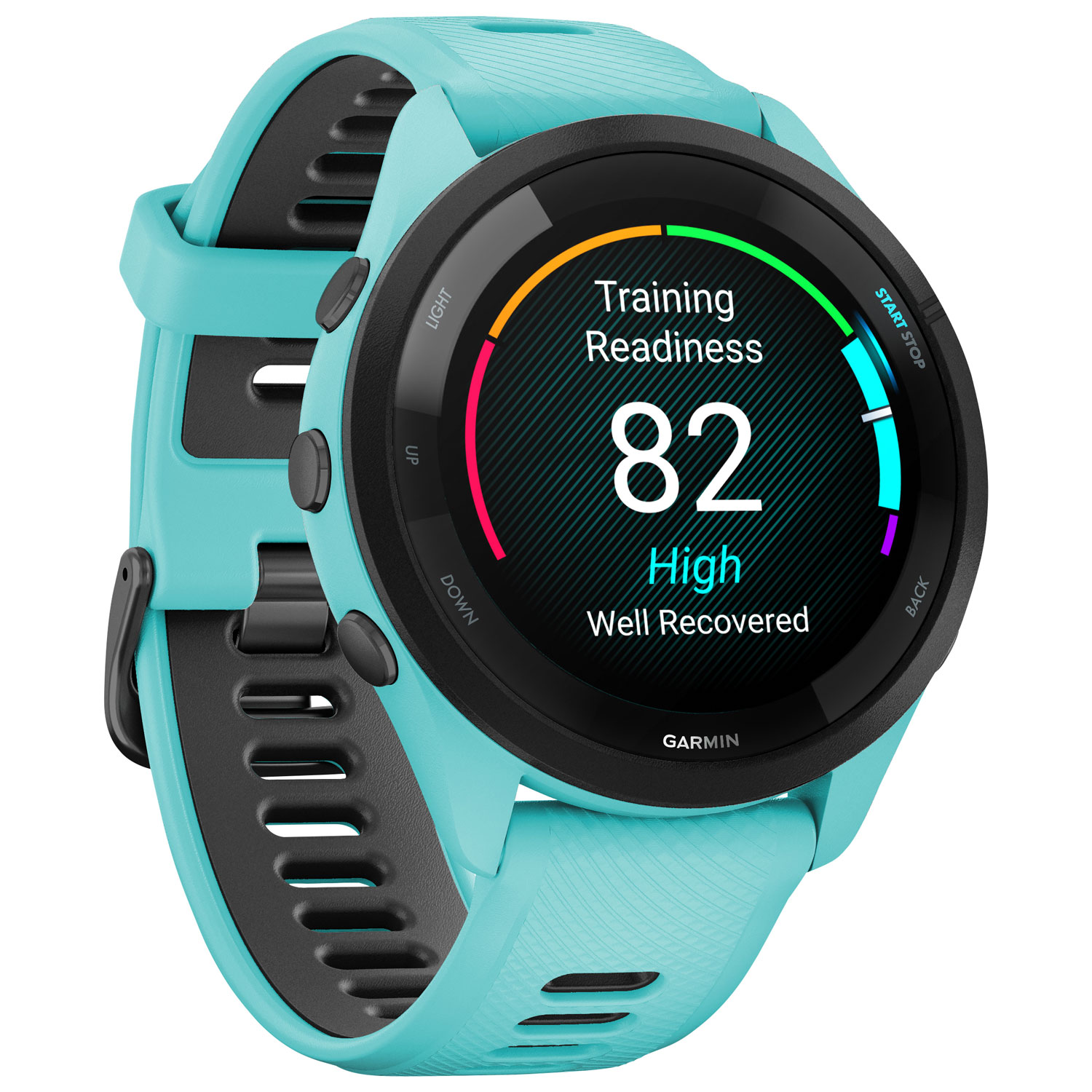 Montre intelligente Bluetooth de 46 mm Forerunner 265 de Garmin pour la course - Aigue-marine/Noir