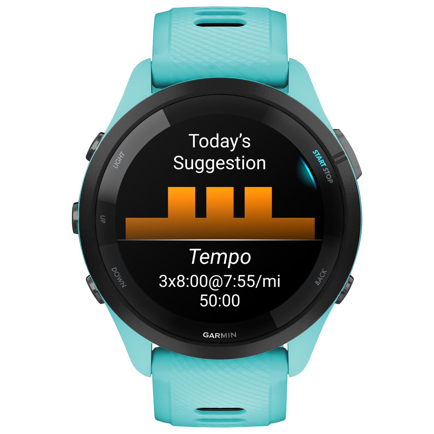 Montre intelligente Bluetooth de 46 mm Forerunner 265 de Garmin pour la course - Aigue-marine/Noir