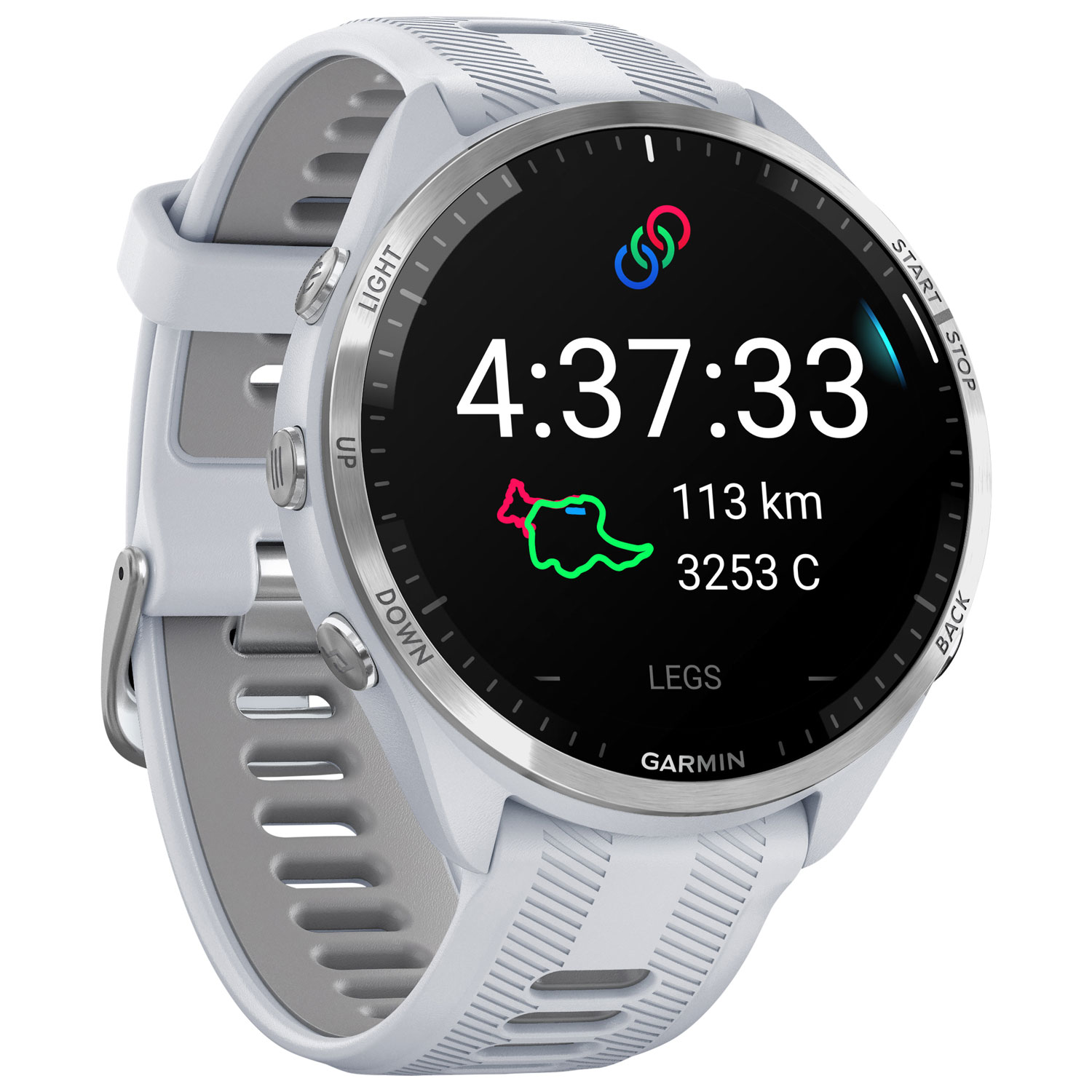Montre intelligente Bluetooth de 47 mm Forerunner 965 de Garmin pour la course - Blanc/Gris poudre