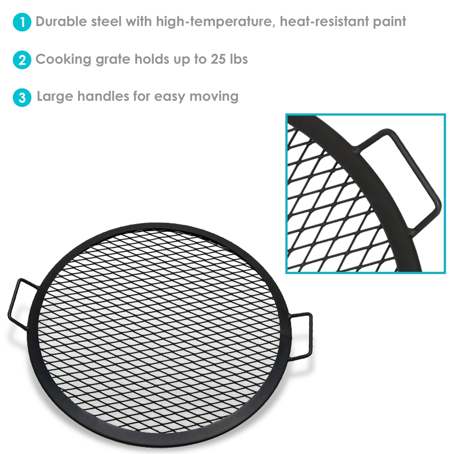 Sunnydaze 22 in Round Steel X-Mark Fire Pit Cooking Grill with Handles