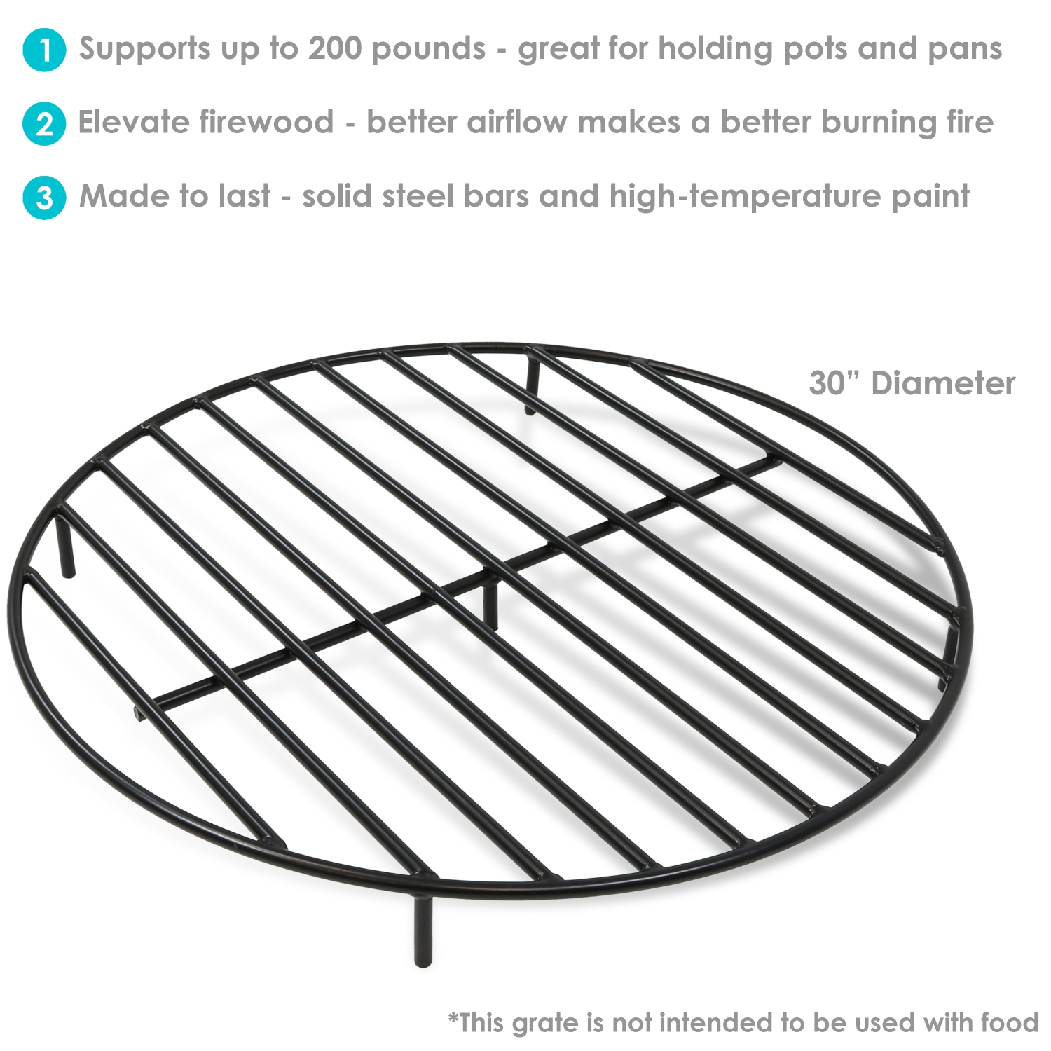 Sunnydaze 30 in Steel Round Outdoor Fire Pit Grate with Heat Resistance