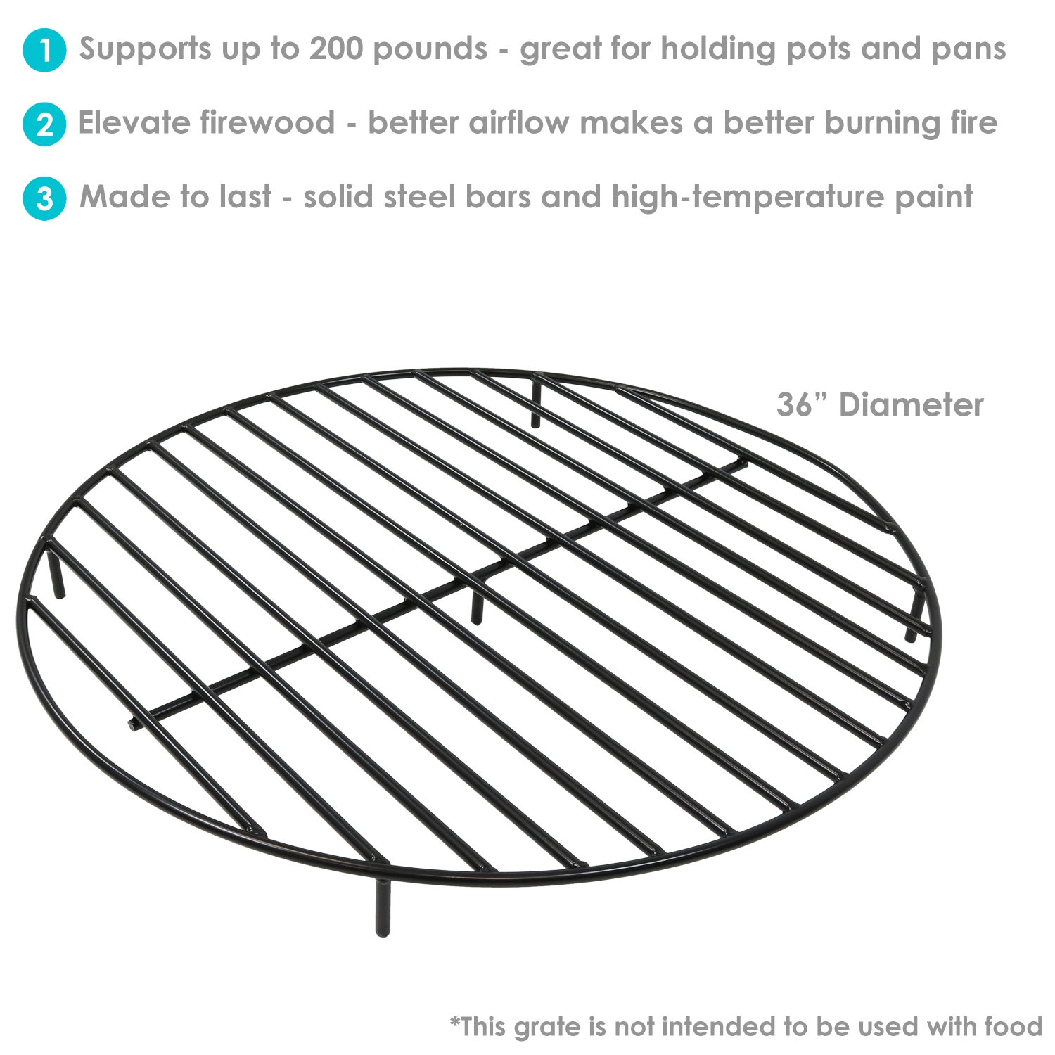 Grille de foyer ronde d'extérieur Sunnydaze 36 po en acier avec résistance à la chaleur