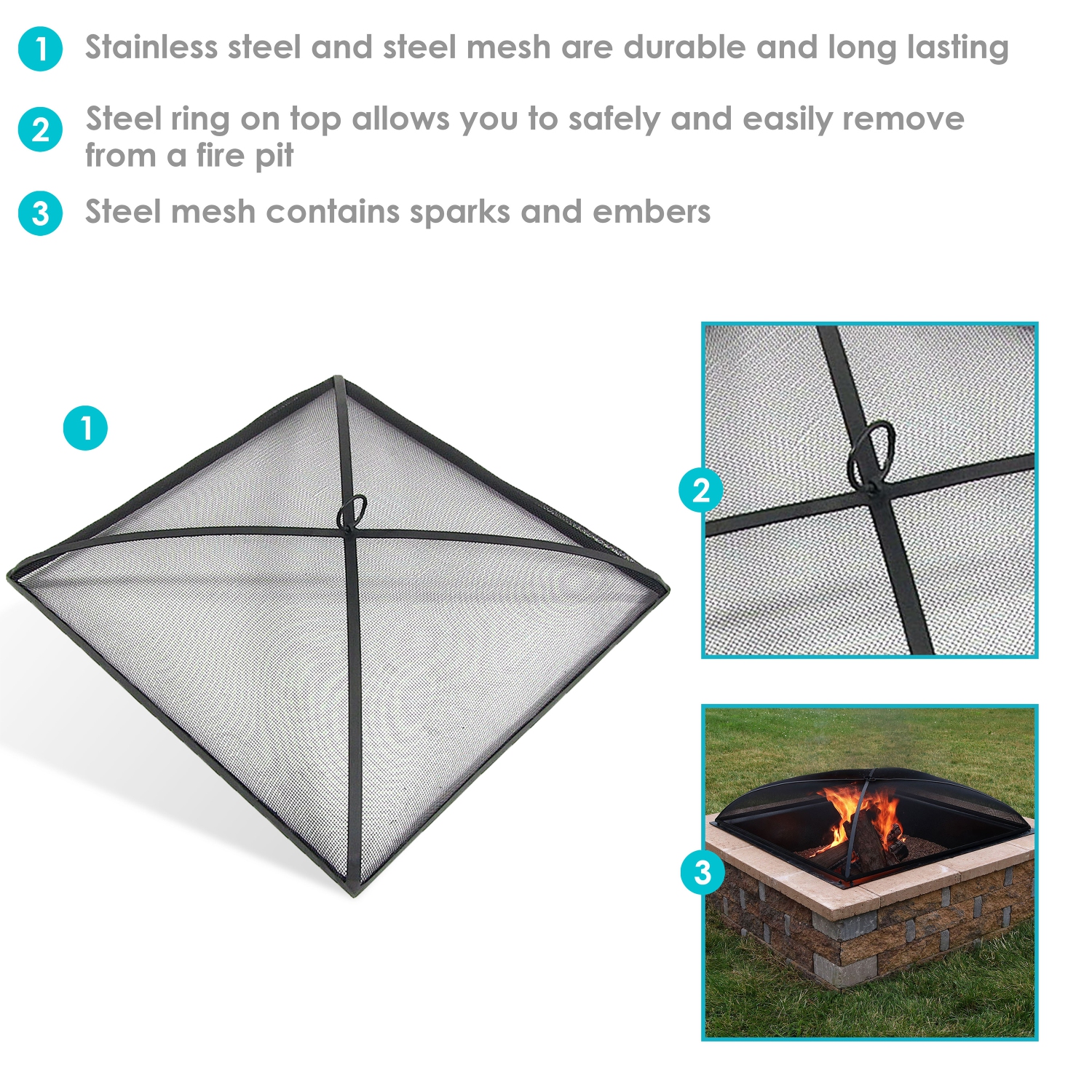 Sunnydaze 31 in Square Steel Mesh Fire Pit Spark Screen