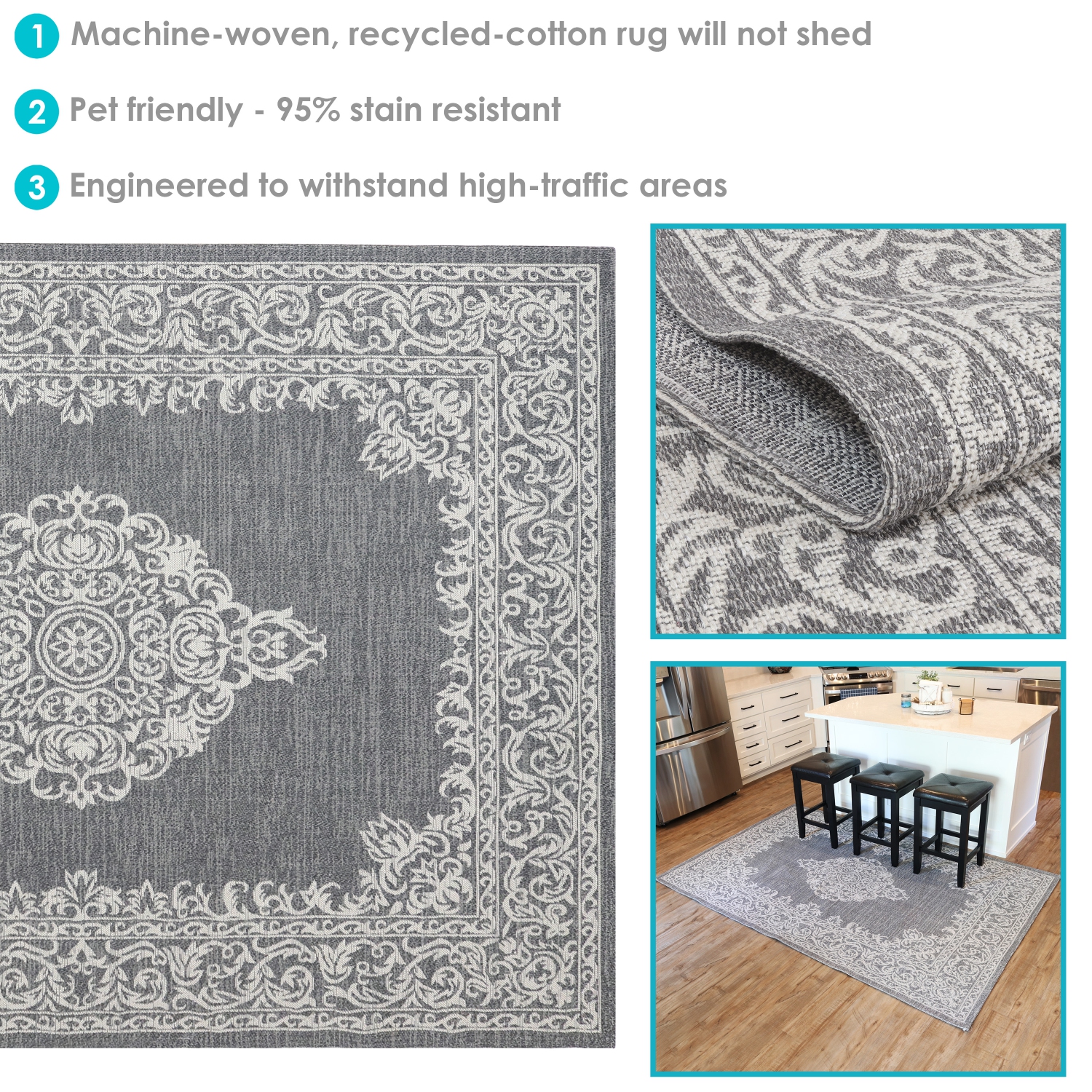 Sunnydaze Parisian Paradise Indoor Area Rug - Ash - 5 ft x 7 ft