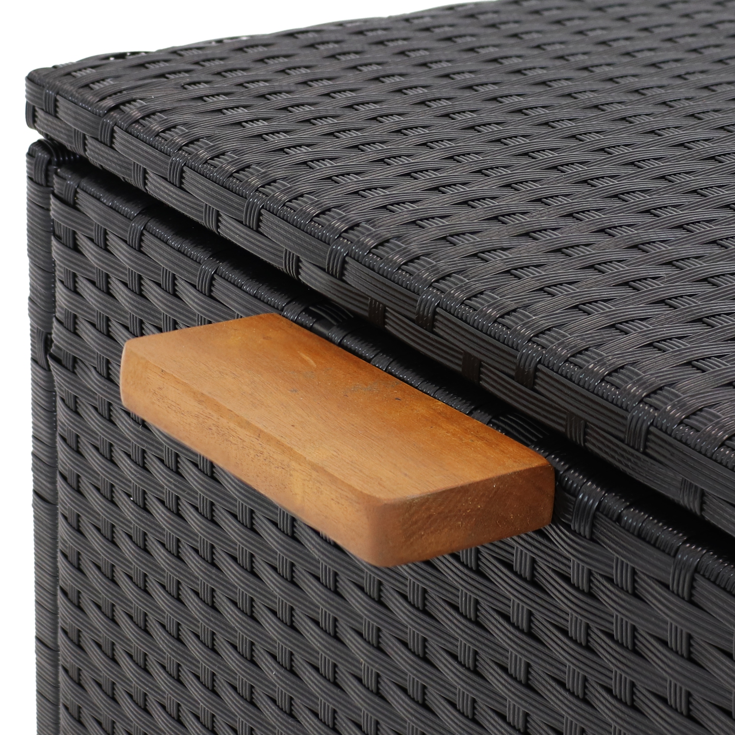 Sunnydaze Resin Wicker Indoor/Outdoor Storage Deck Box with Handles - Black
