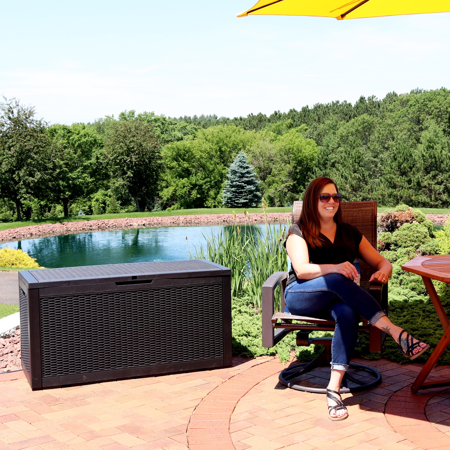 Sunnydaze 100 gal Faux Rattan Patio Storage Box with Handles - Phantom Gray