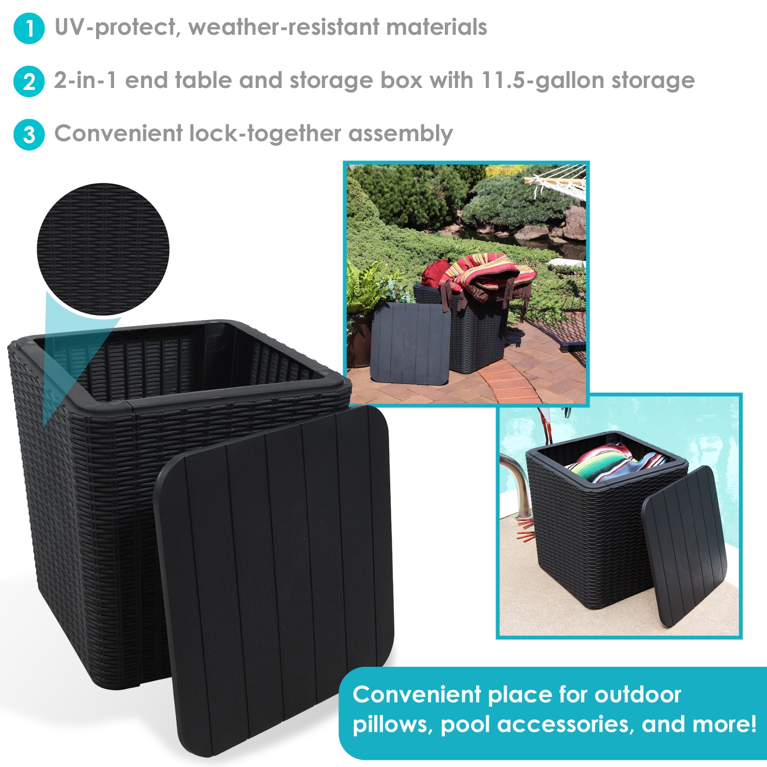 Sunnydaze 11.5 gal Faux Rattan Outdoor Storage Box - Phantom Gray