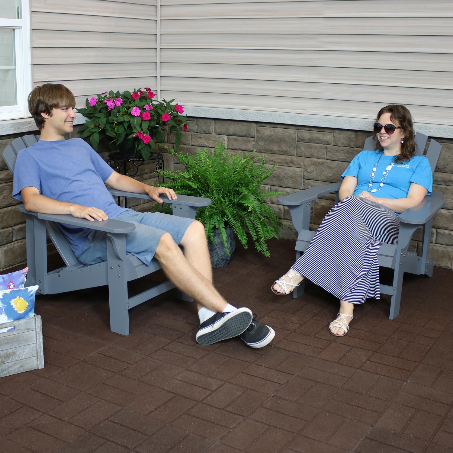 Sunnydaze Fir Wood Adirondack Chair with Adjustable Back - Gray - Set of 2