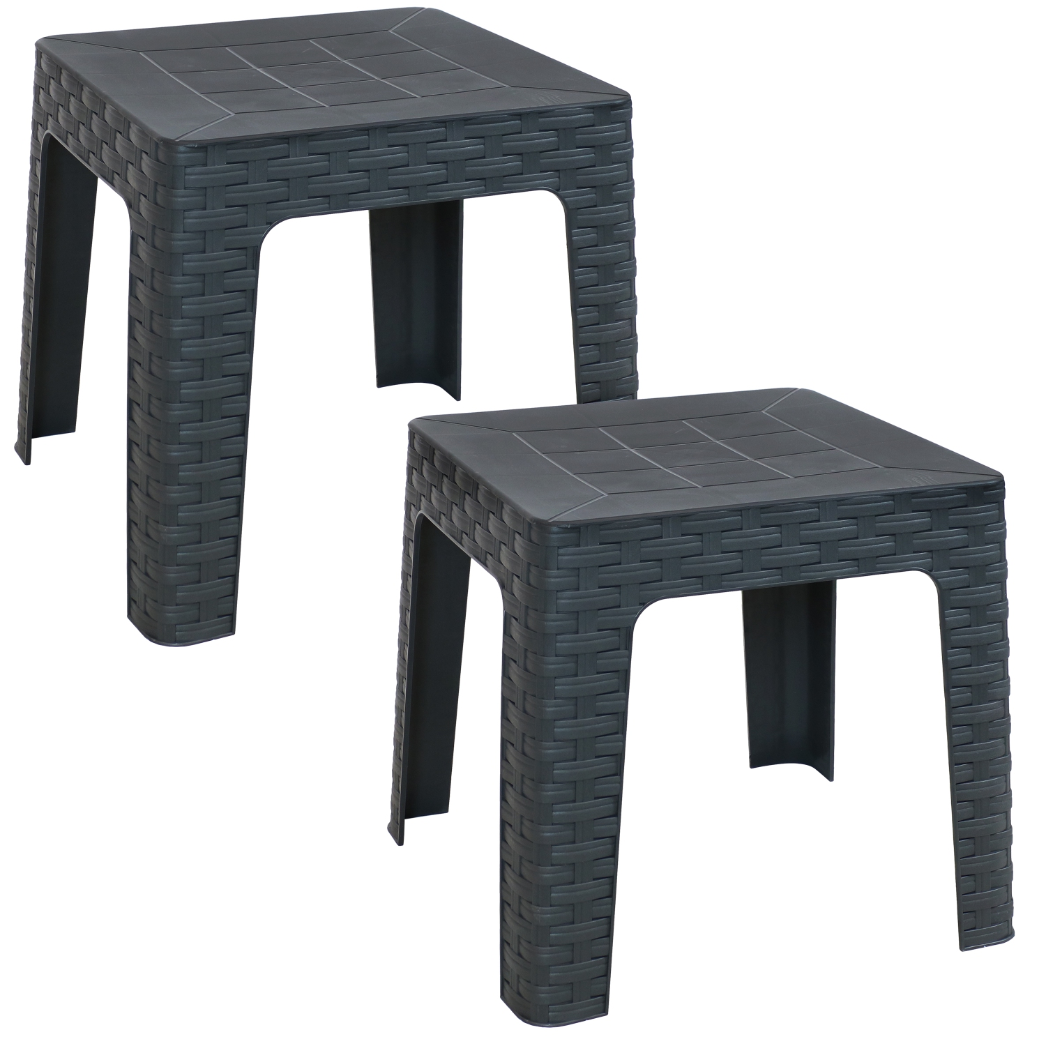 Sunnydaze 18.5 in Plastic Square Patio Side Table - Gray - Set of 2