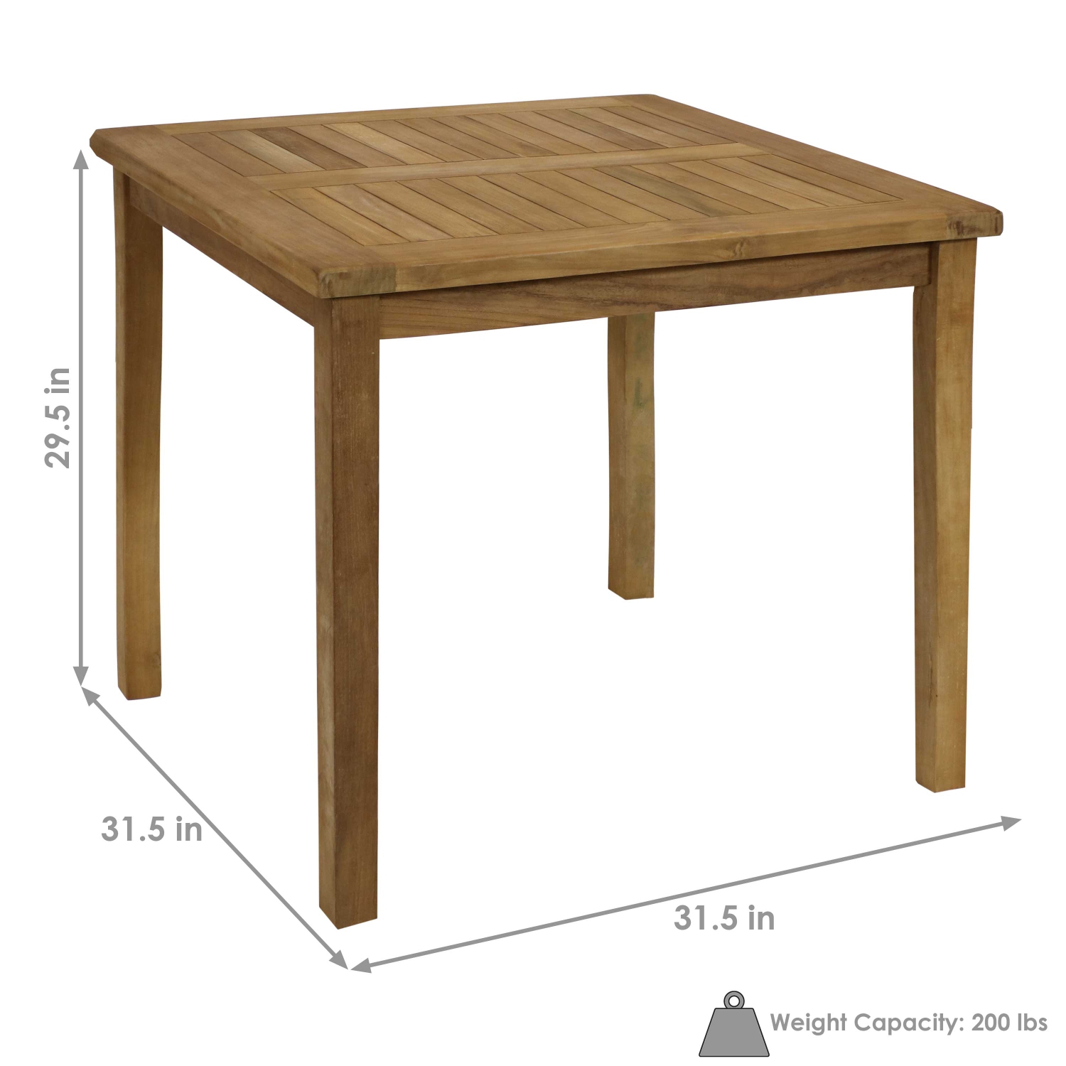 Sunnydaze 31.5 in Solid Teak Square Patio Dining Table