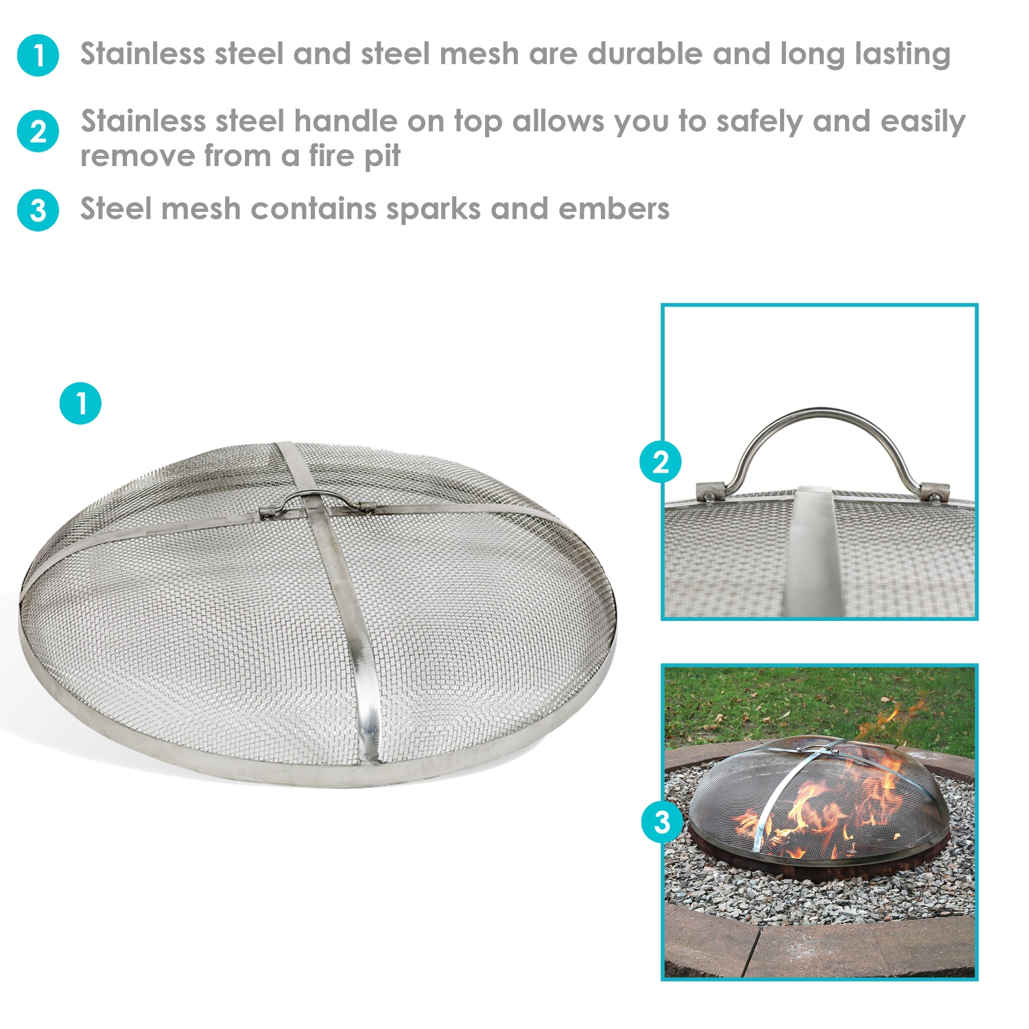 Sunnydaze 40 in Round Stainless Steel Fire Pit Spark Screen