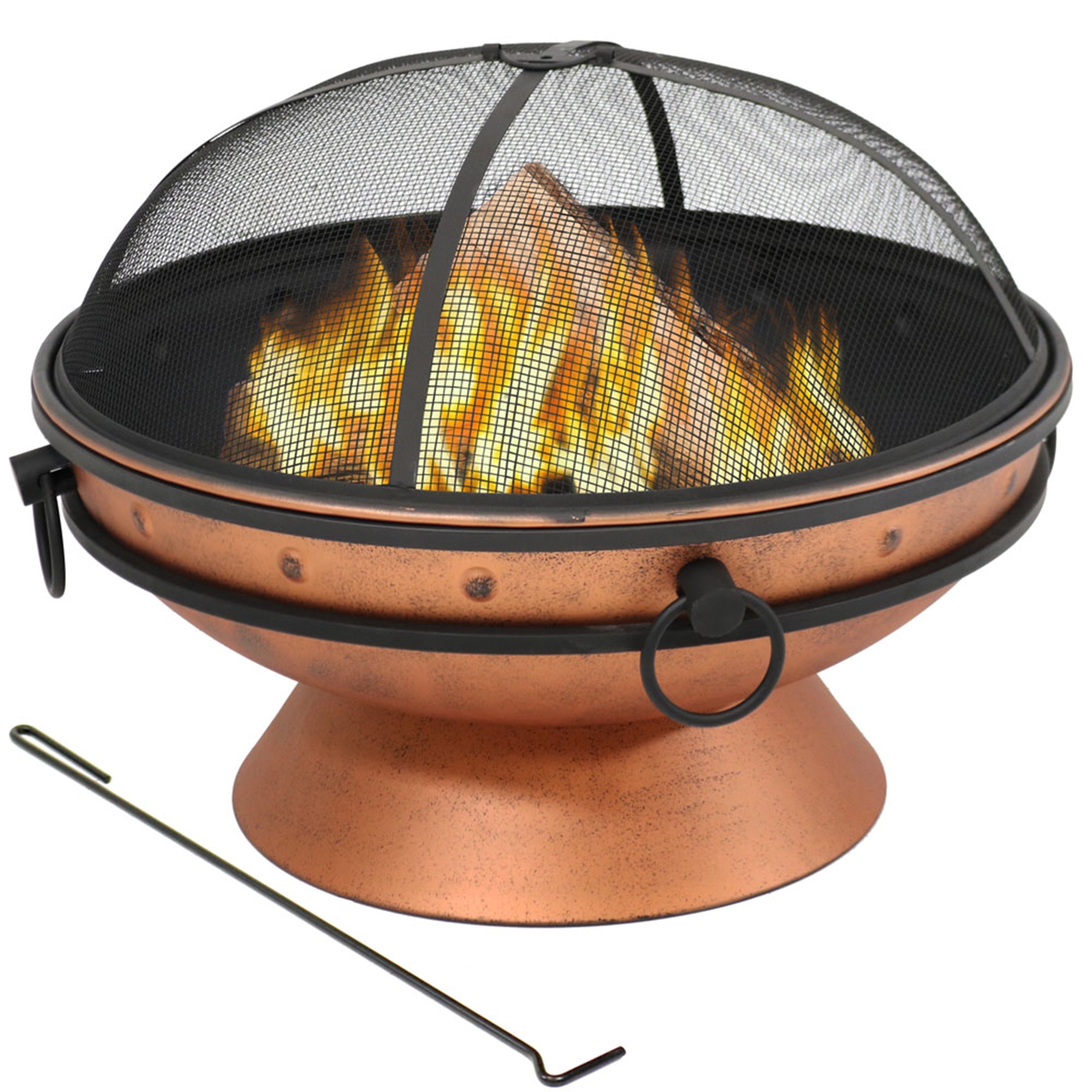 Sunnydaze 30 in Royal Cauldron Steel Fire Pit with Spark Screen - Copper