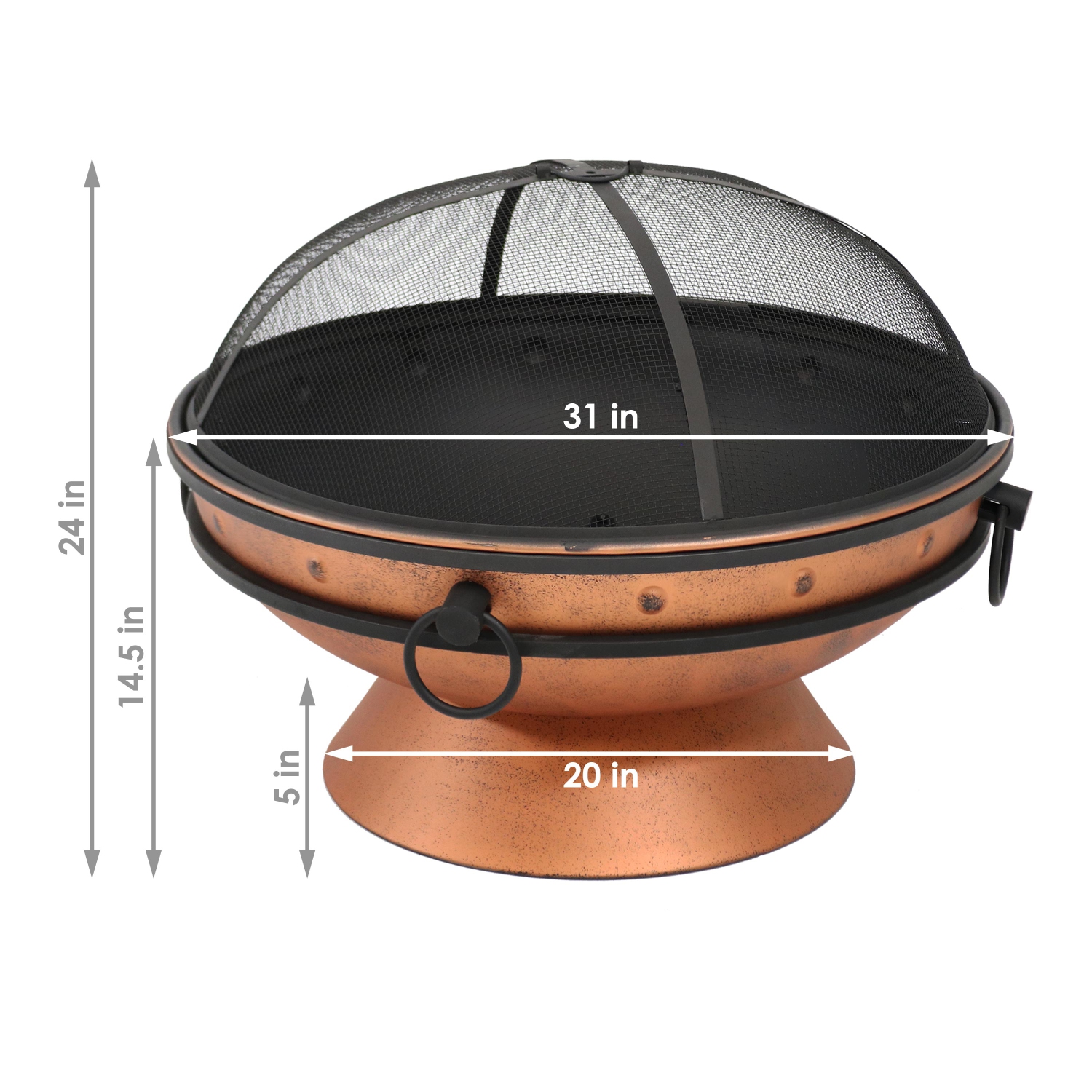 Sunnydaze 30 in Royal Cauldron Steel Fire Pit with Spark Screen - Copper