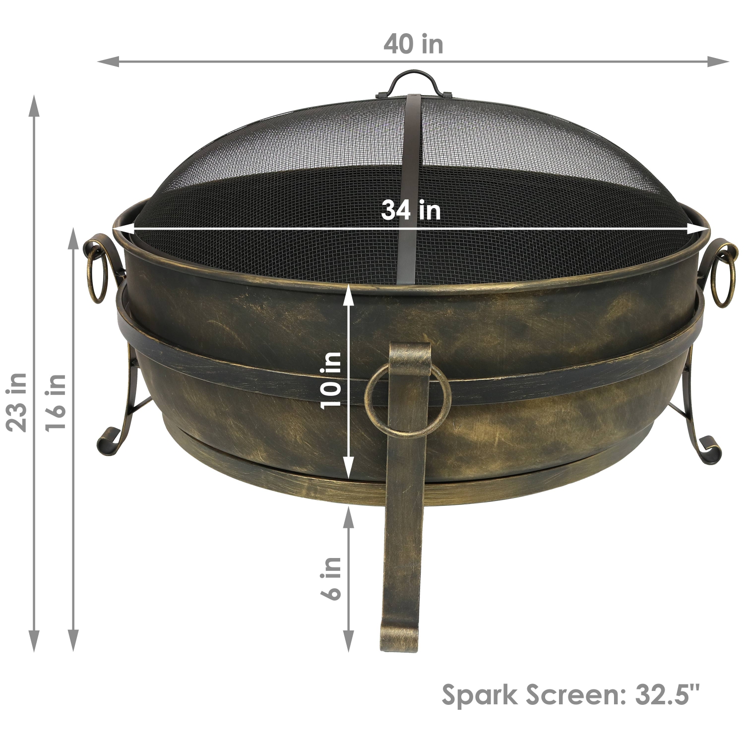 Sunnydaze 34 in Cauldron Steel Fire Pit with Spark Screen, Poker, and Grate