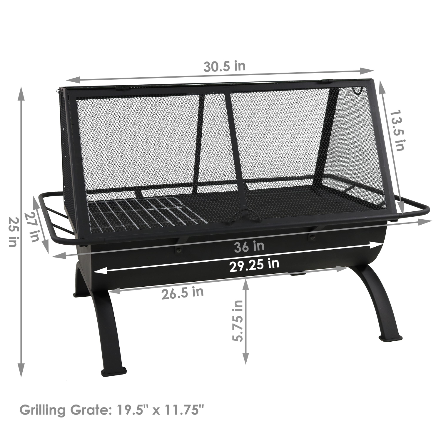 Sunnydaze 36 in Northland Grill Steel Fire Pit with Grate, Poker, and Cover