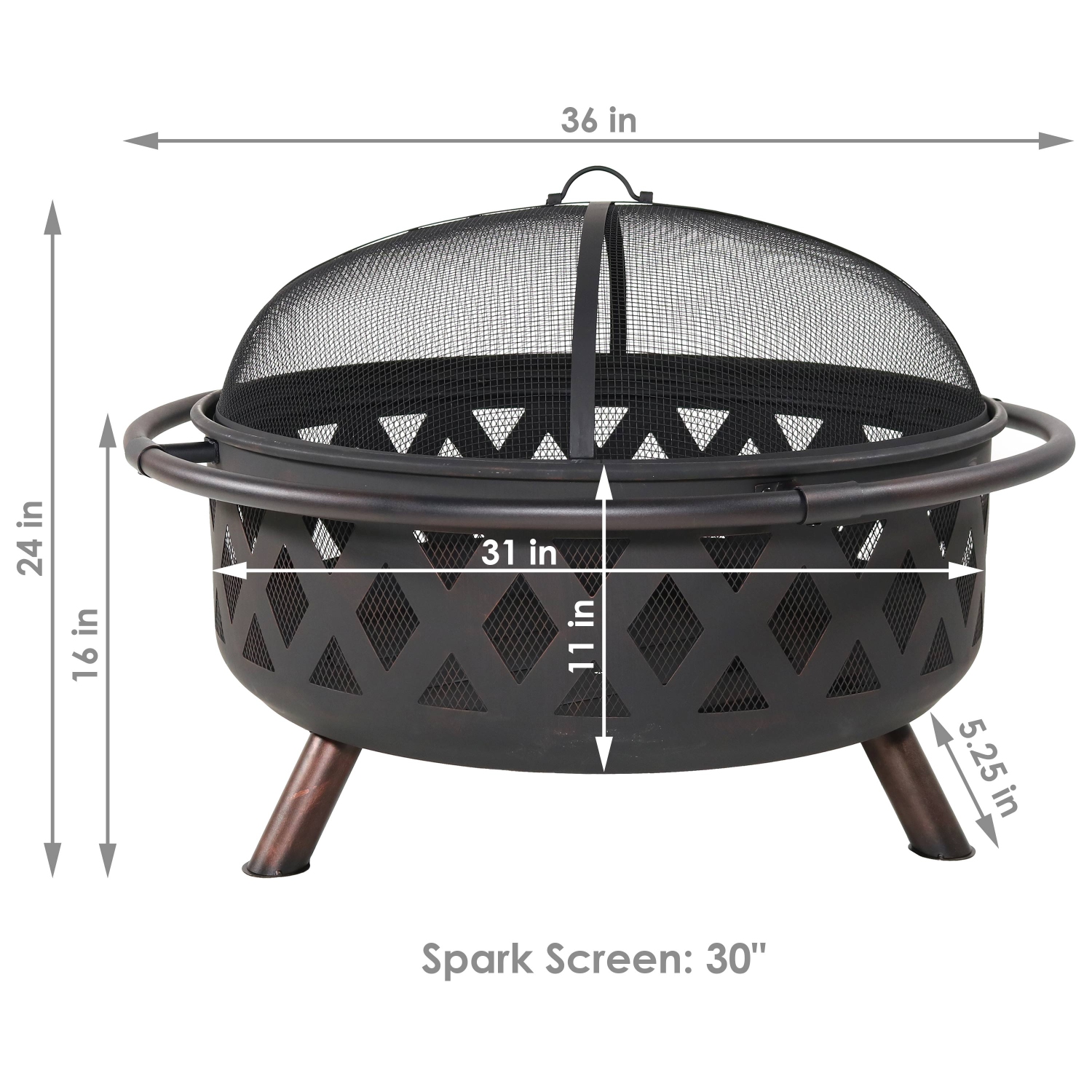Sunnydaze 36 in Crossweave Steel Fire Pit with Screen, Poker, and Cover
