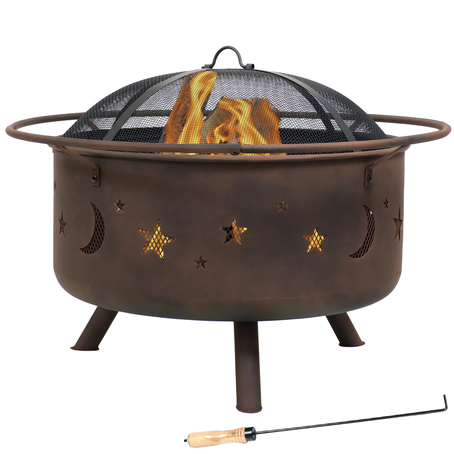 Sunnydaze 30 in Cosmic Steel Fire Pit with Spark Screen, Poker, and Grate