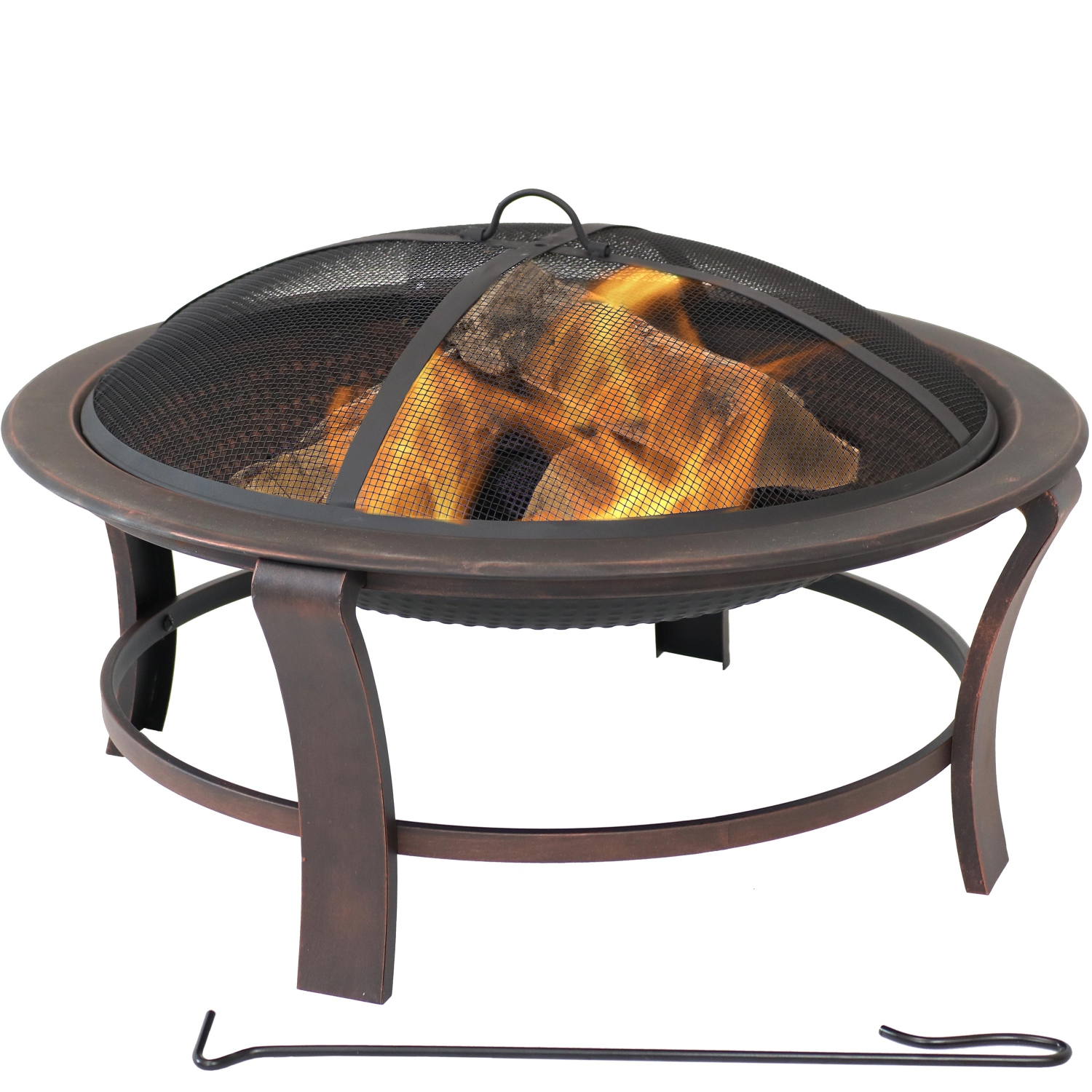 Sunnydaze 29 in Elevated Steel Fire Pit Bowl with Stand, Screen, and Poker