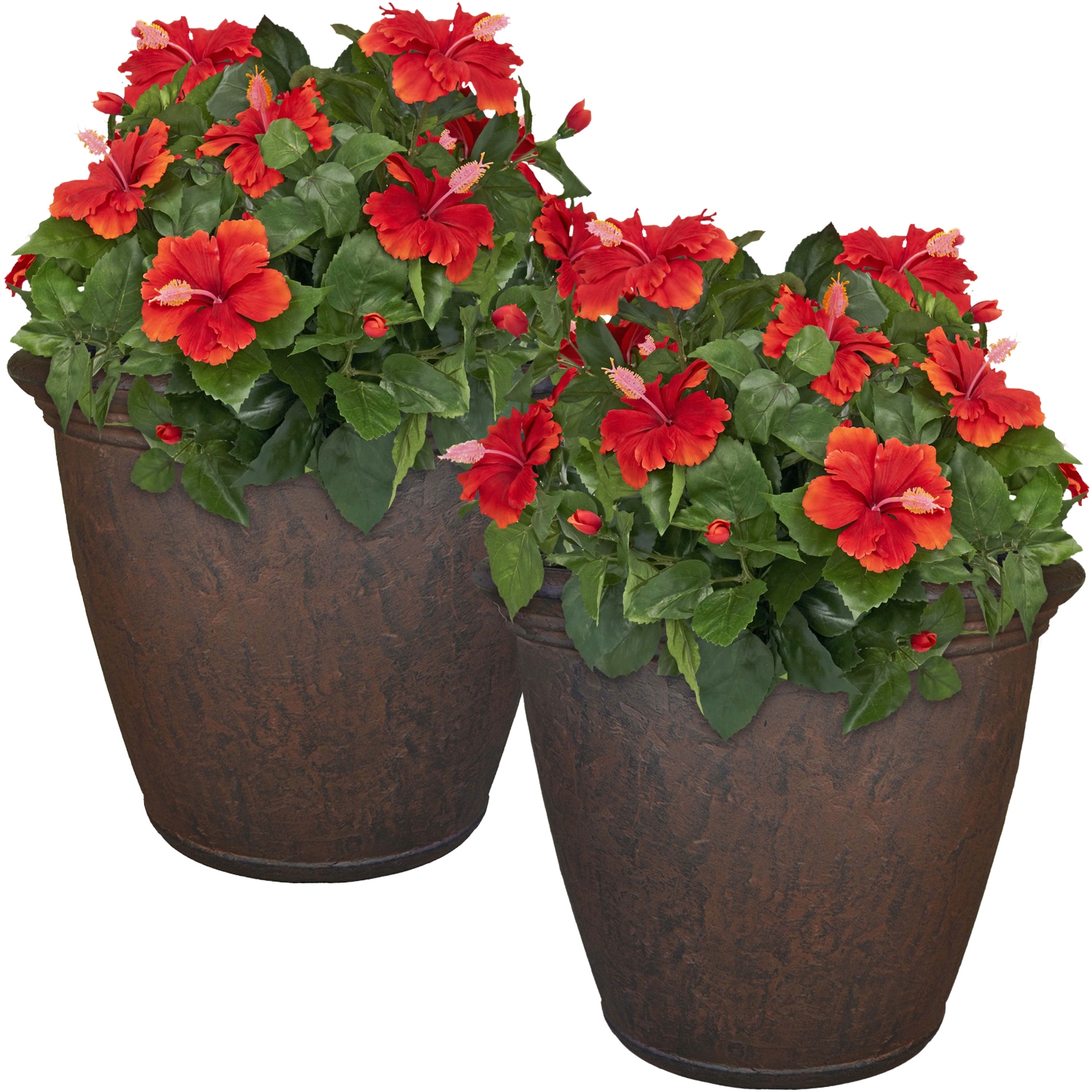Sunnydaze 24 in Anjelica Unbreakable Polyresin Planter - Rust - Set of 2
