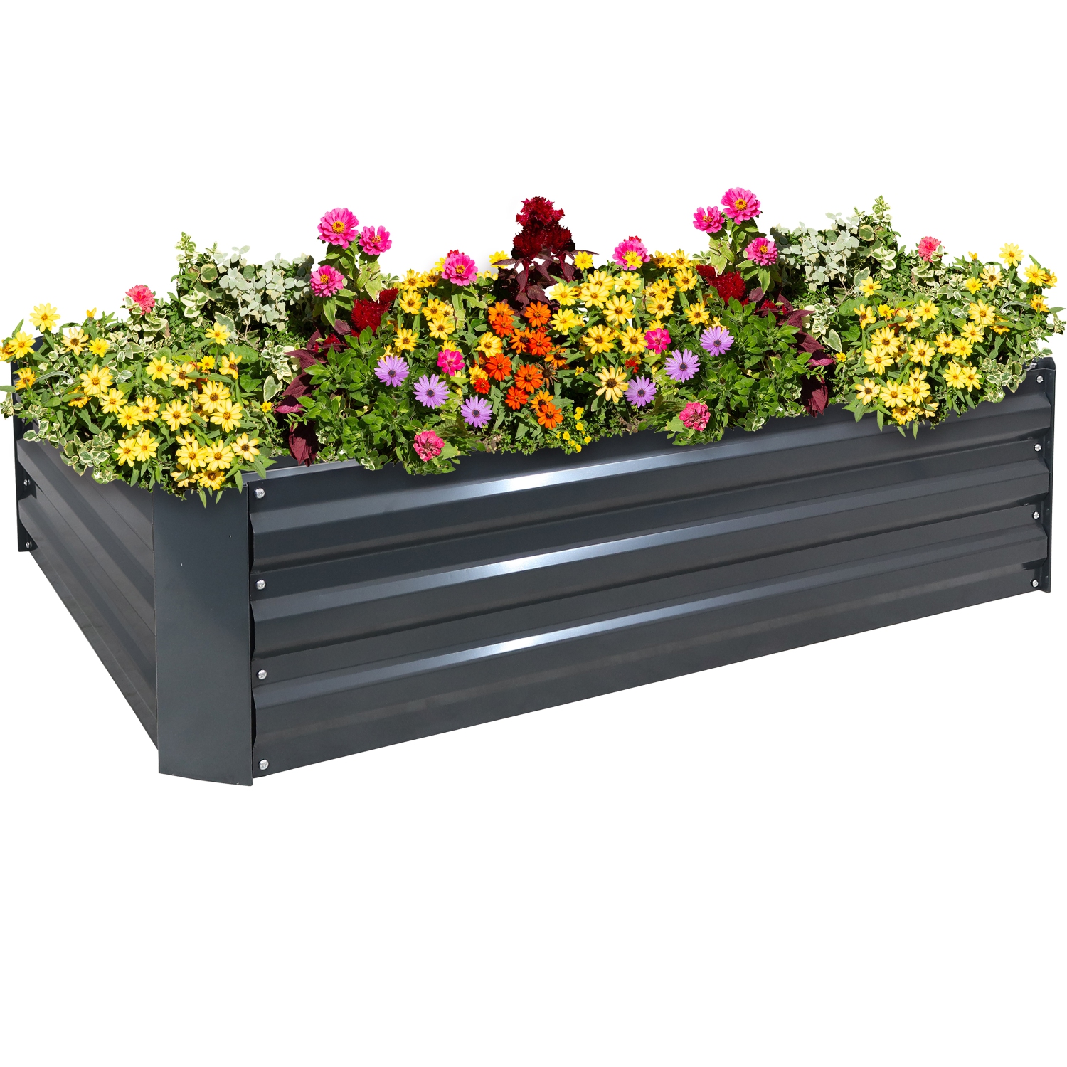 Sunnydaze Galvanized Steel Rectangle Raised Garden Bed - 47 in - Dark Gray