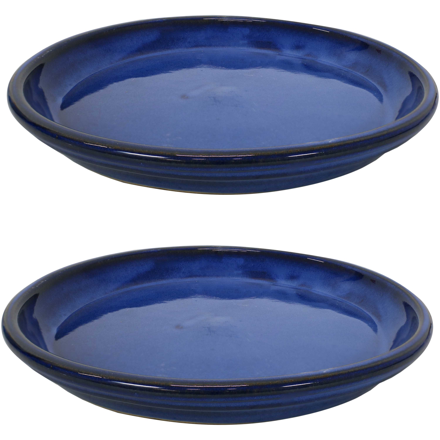 Sunnydaze 12 in Glazed Ceramic Flower Pot/Plant Saucer - Blue - Set of 2