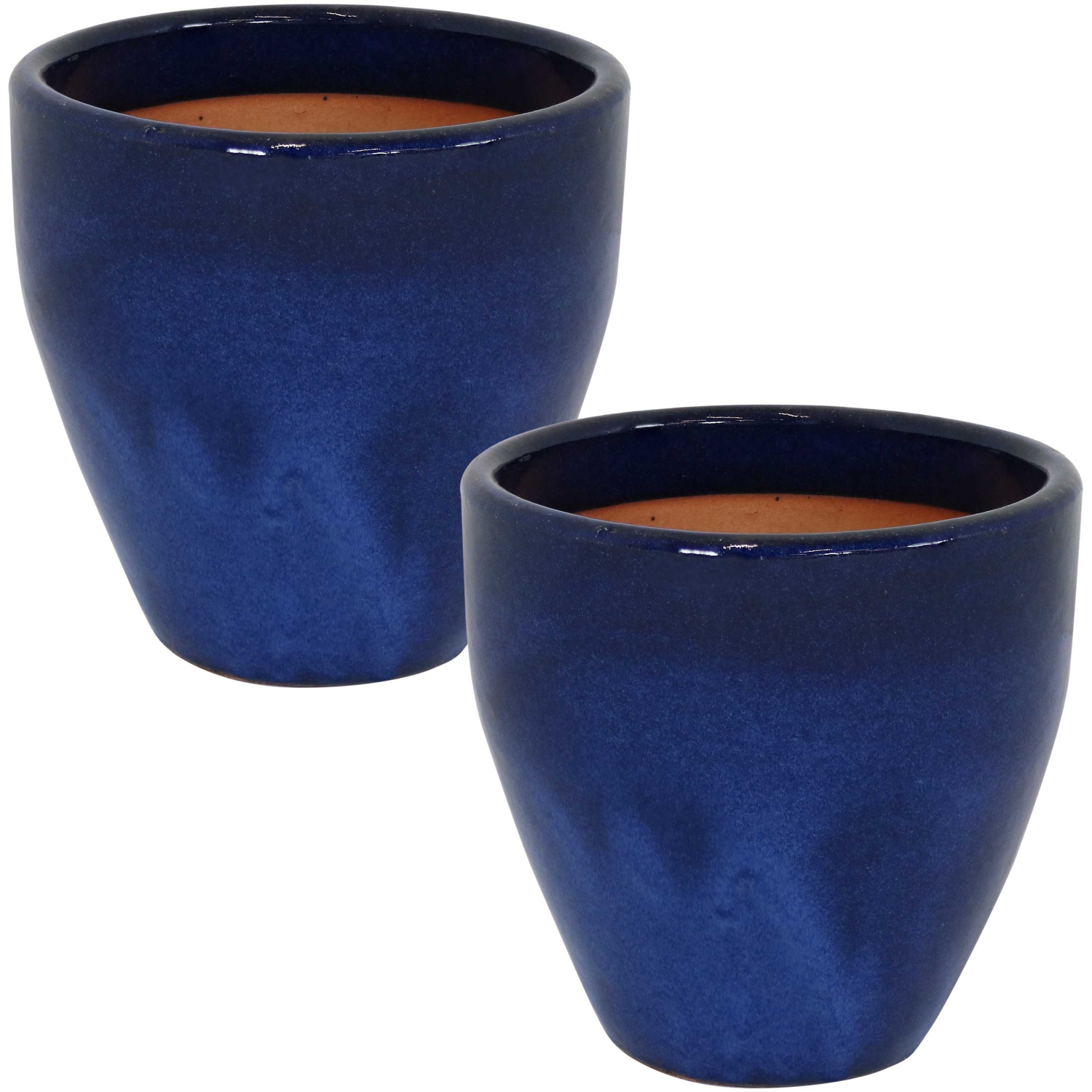 Sunnydaze 10 in Resort Glazed Ceramic Planter - Imperial Blue - Set of 2