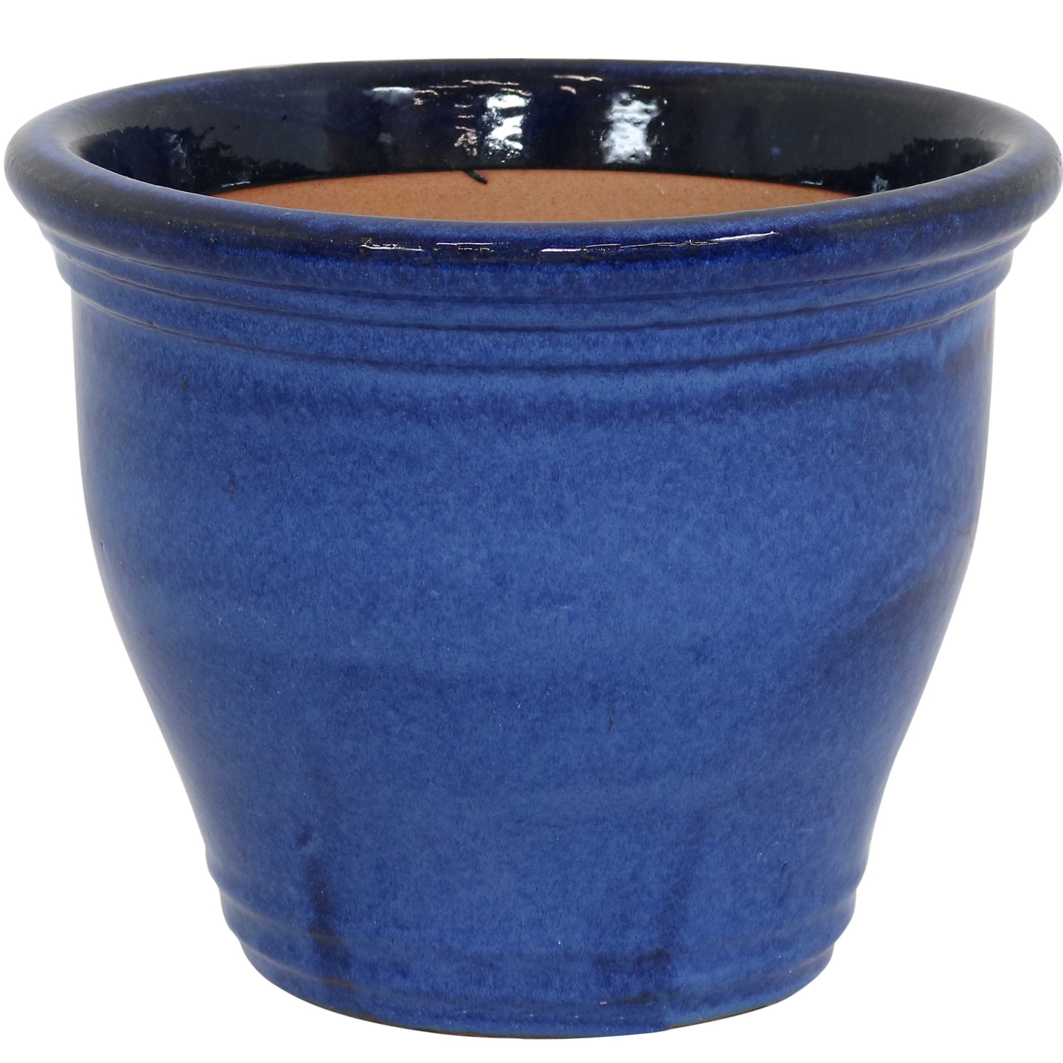 Sunnydaze 15 in Studio High-Fired Glazed Ceramic Planter - Imperial Blue