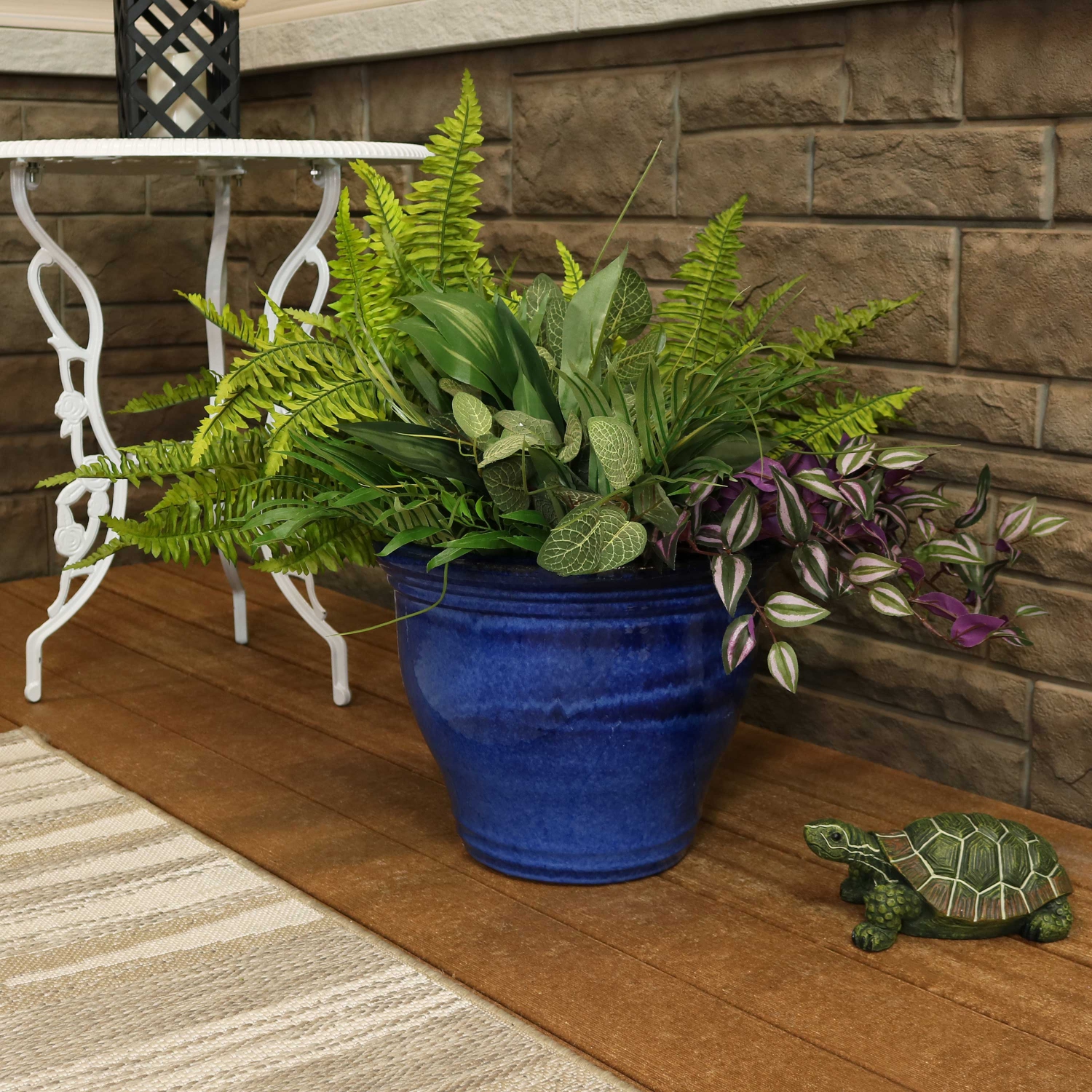 Sunnydaze 15 in Studio High-Fired Glazed Ceramic Planter - Imperial Blue