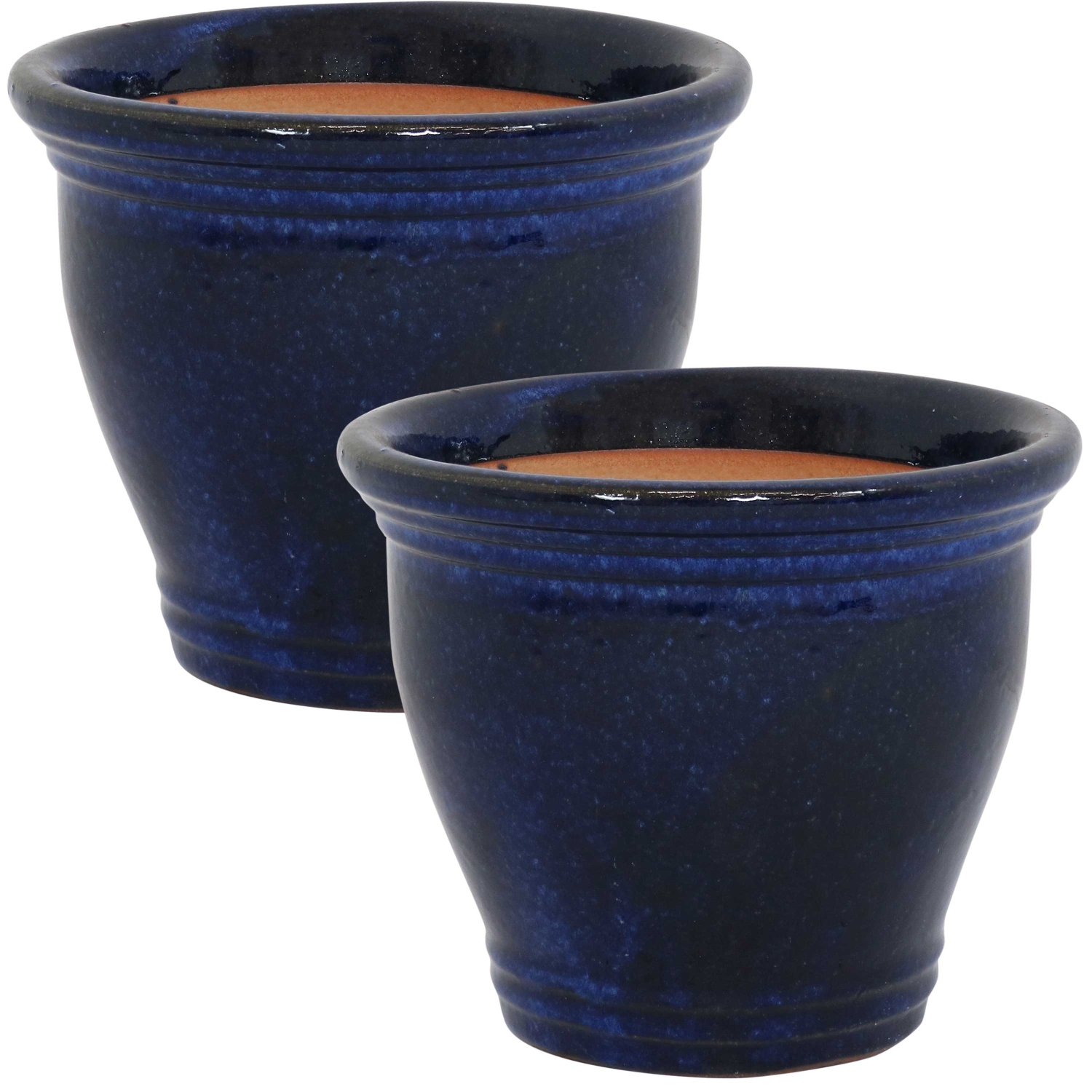 Sunnydaze 11 in Studio Glazed Ceramic Planter - Imperial Blue - Set of 2