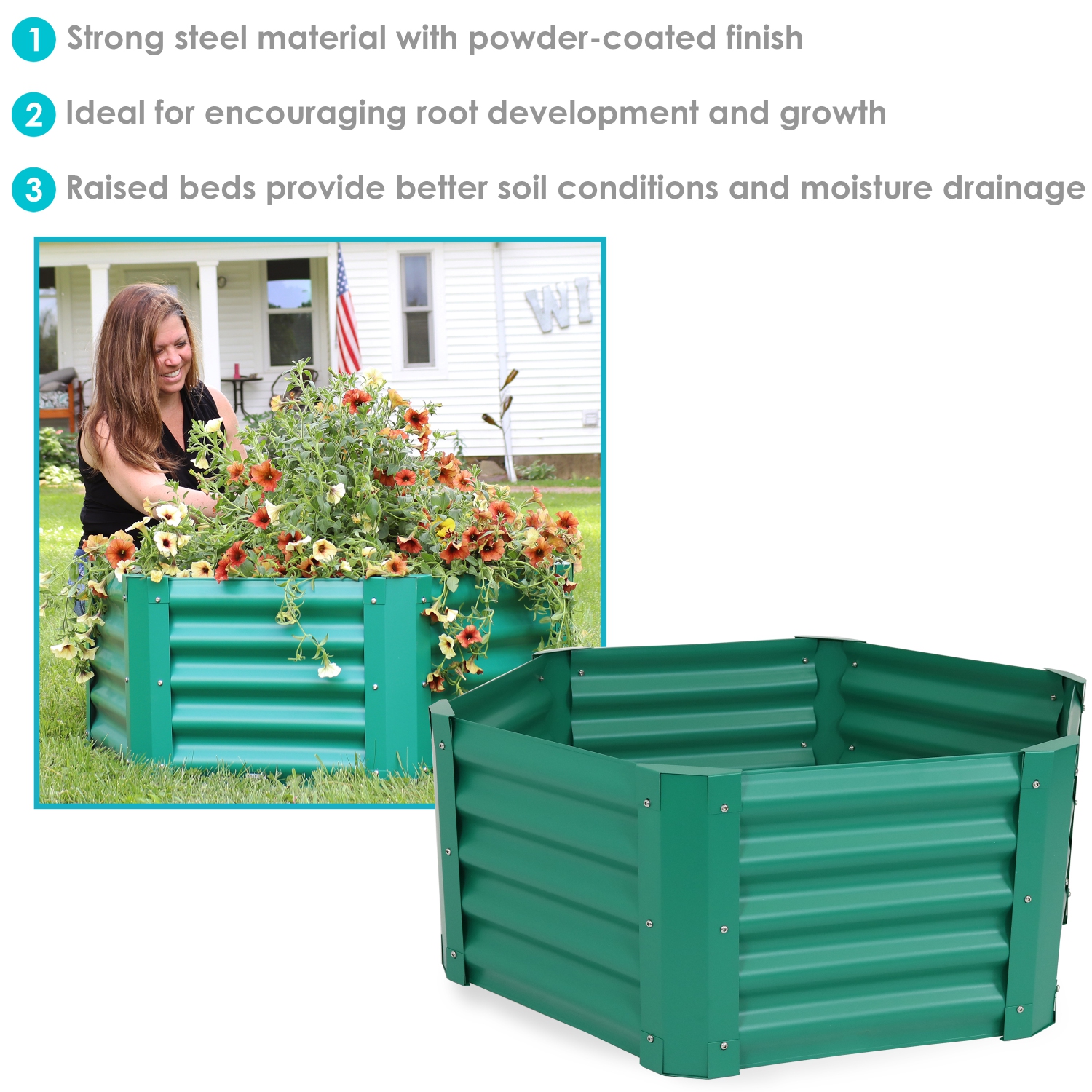 Sunnydaze – Lit de jardin surélevé de 41 po à six pans creux de 16 po de profondeur, vert