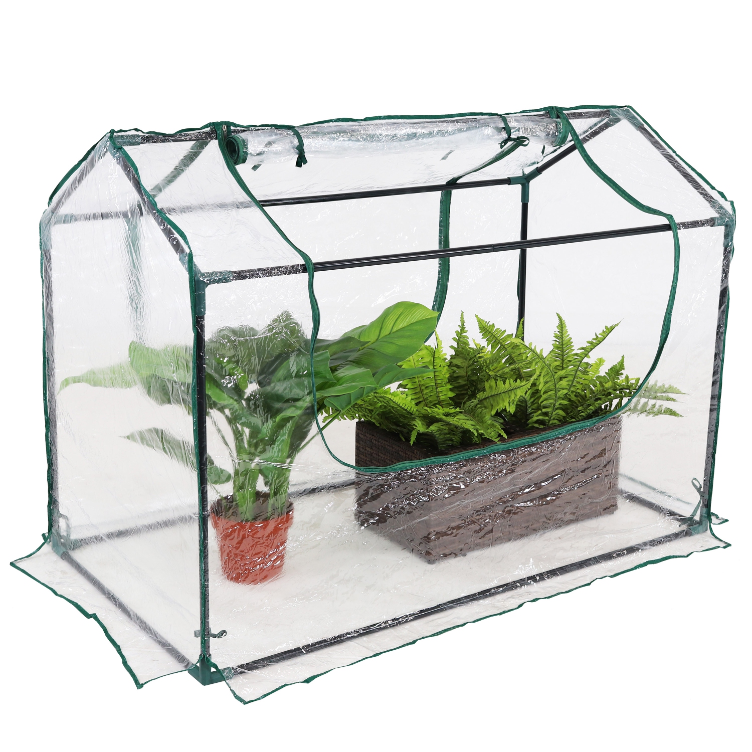 Sunnydaze 4 x 2 ft Steel PVC Panel Mini Greenhouse with 2 Doors - Clear