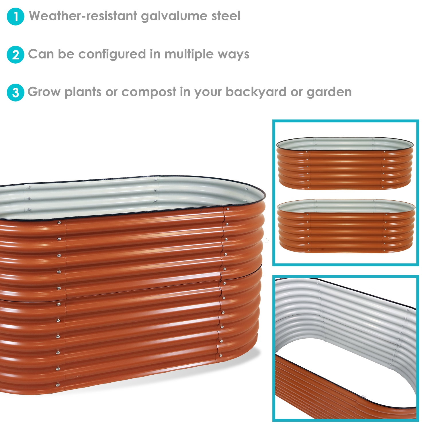 Sunnydaze Galvalume Steel Rectangle Raised Bed - Brown - 62.5 in x 32 in