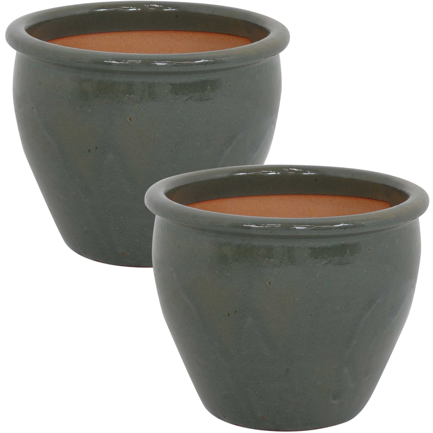 Sunnydaze 12 in Chalet Glazed Ceramic Planter - Gray - Set of 2